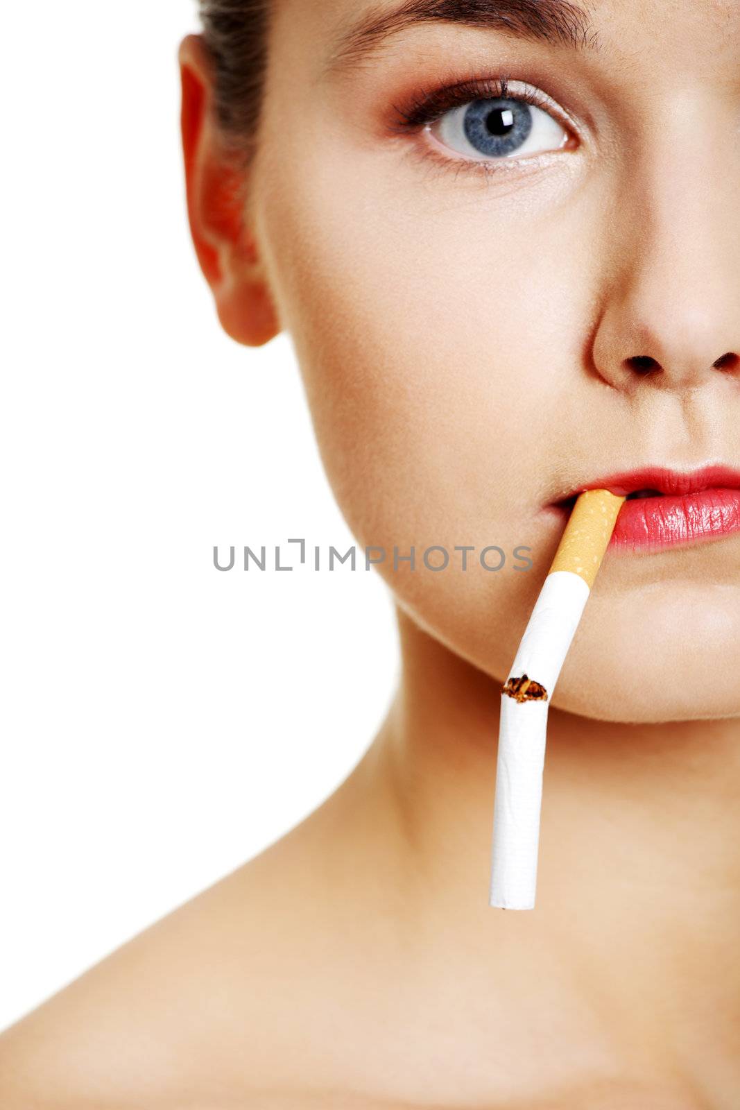 Young woman with broken cigarette. by BDS