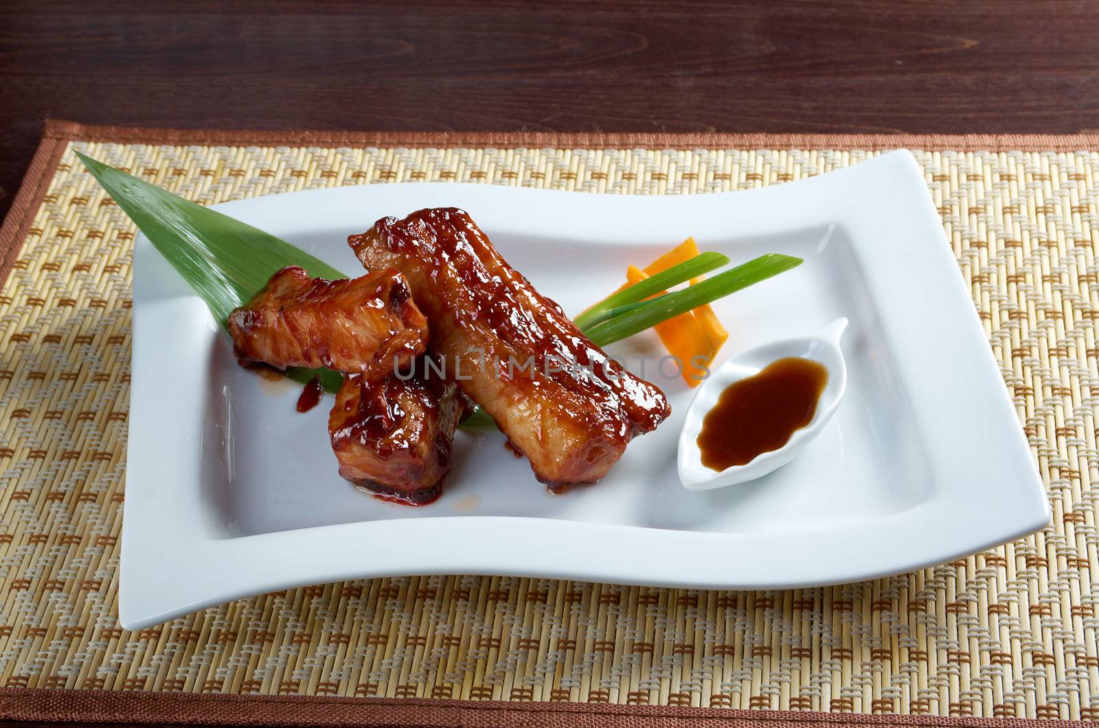 chinese cuisine .roasted pork ribs in a plate