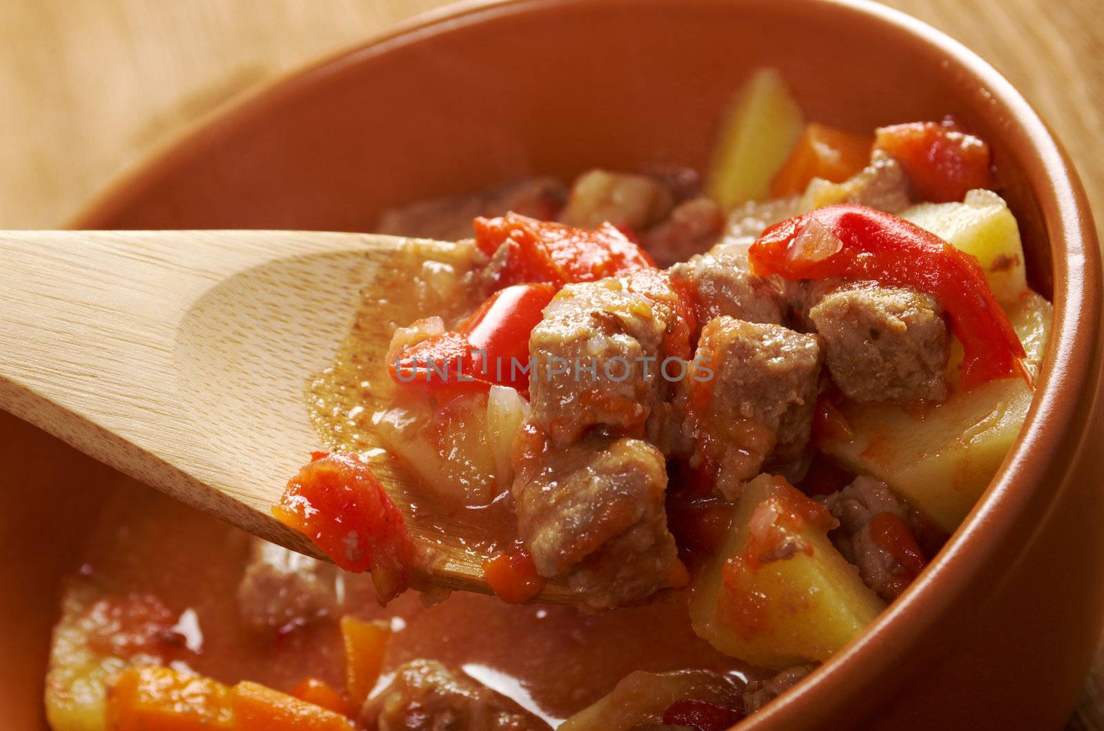 Traditional Hungarian homemade hot goulash soup