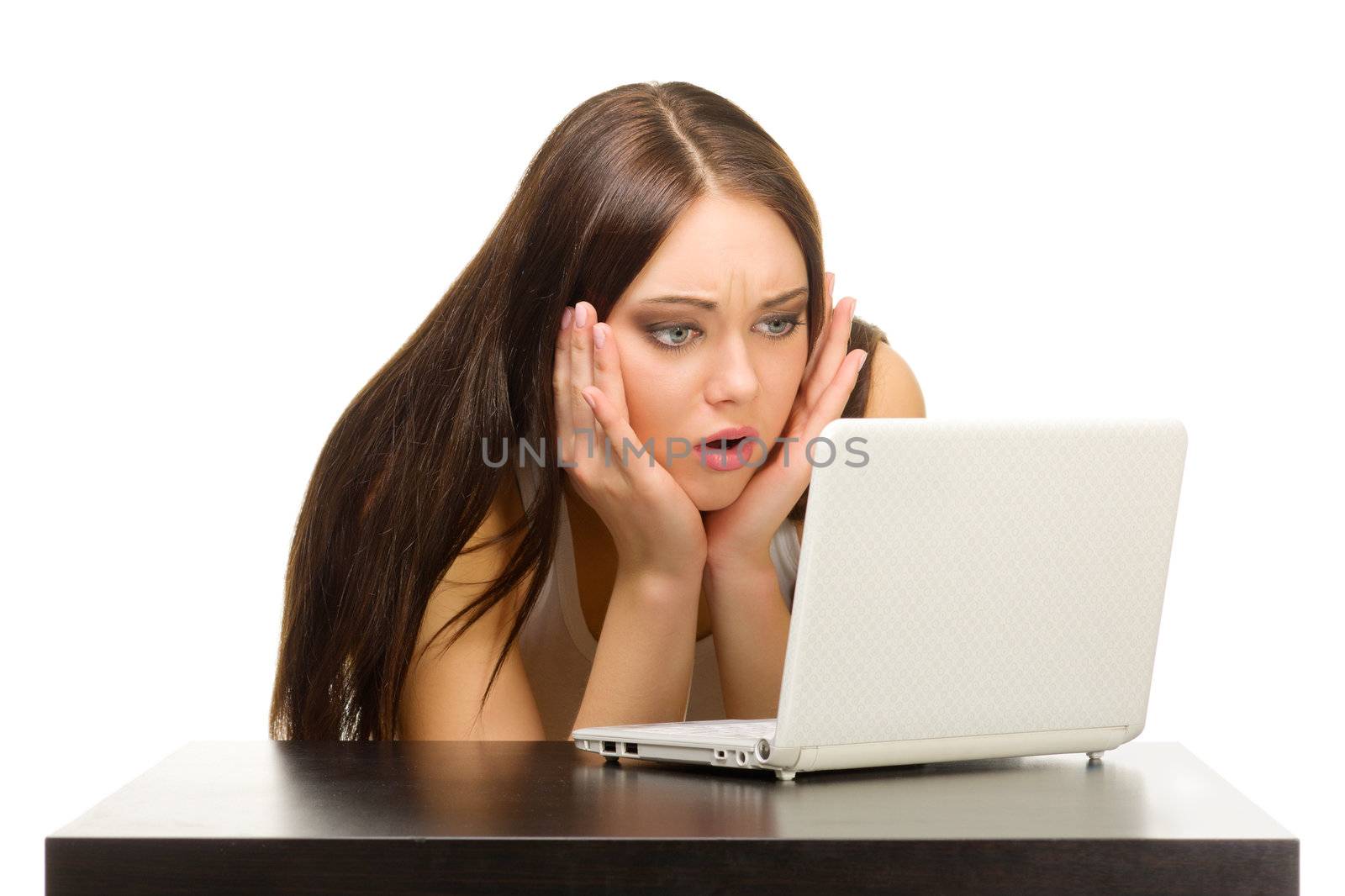 Young girl with laptop isolated