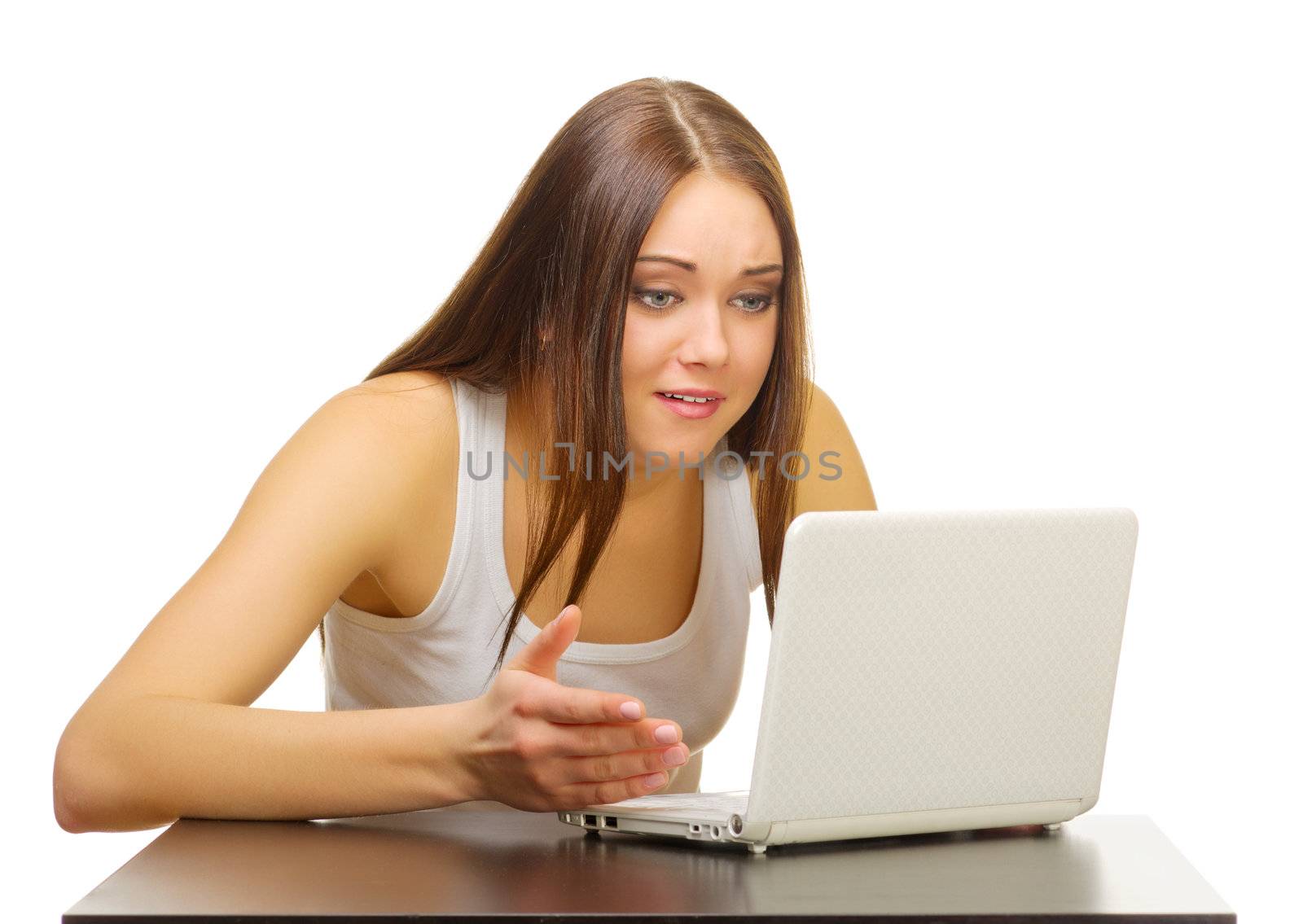 Young girl with laptop isolated