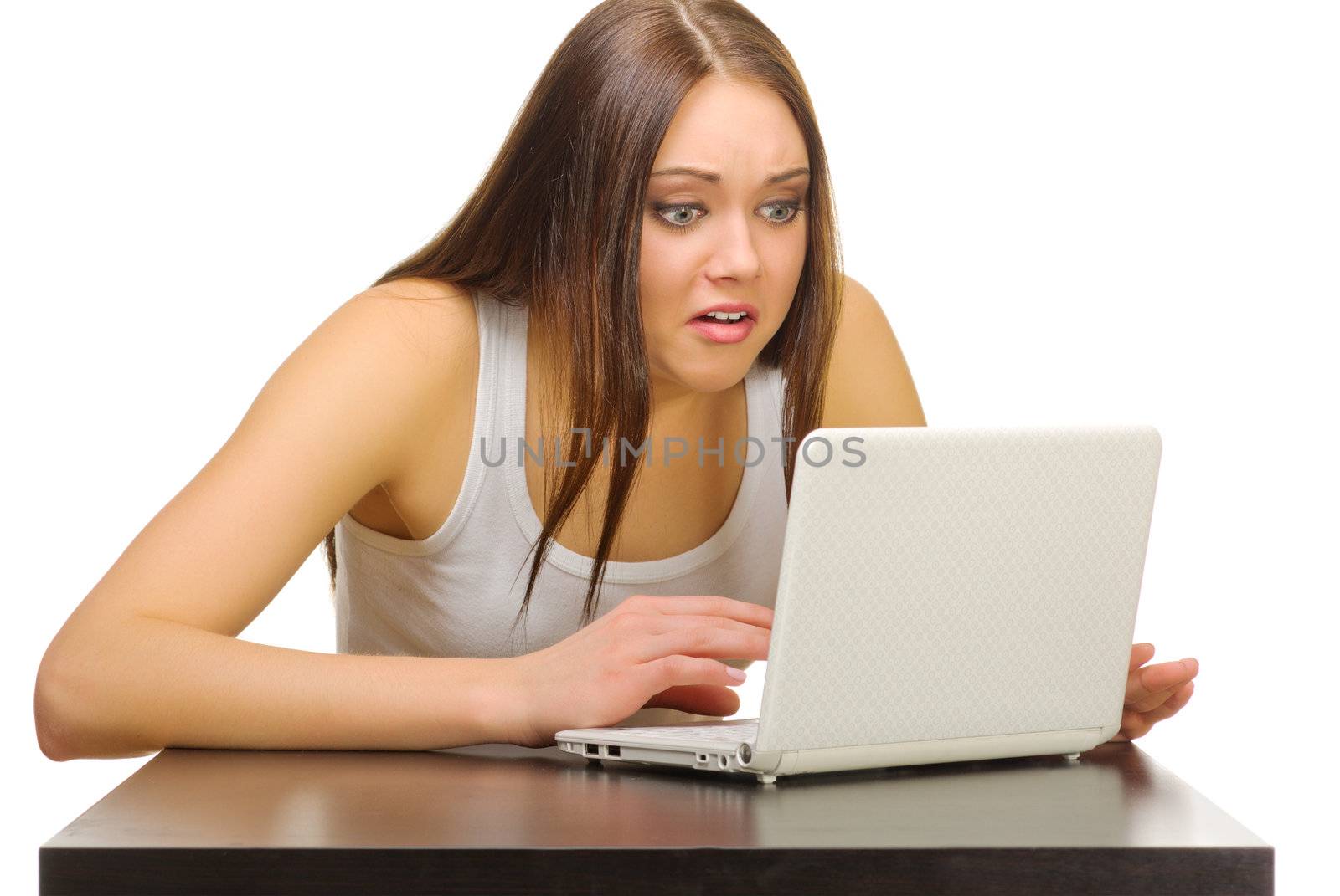 Young girl with laptop isolated