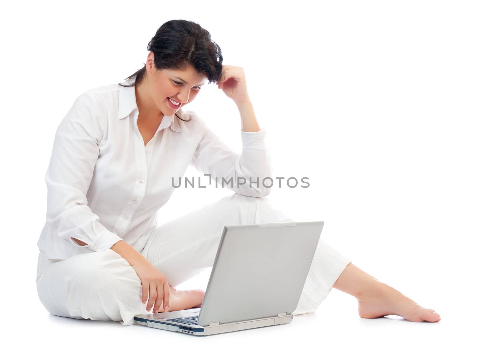 Young woman with laptop isolated