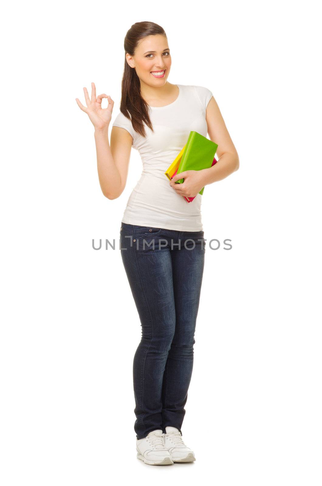 Young woman with books isolated