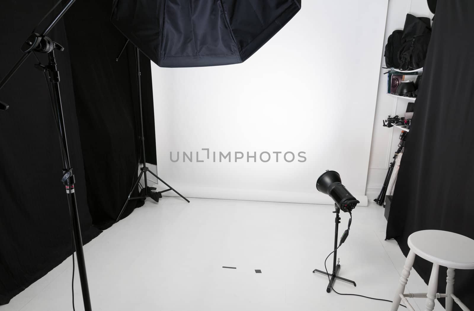 Clean white photographic studio