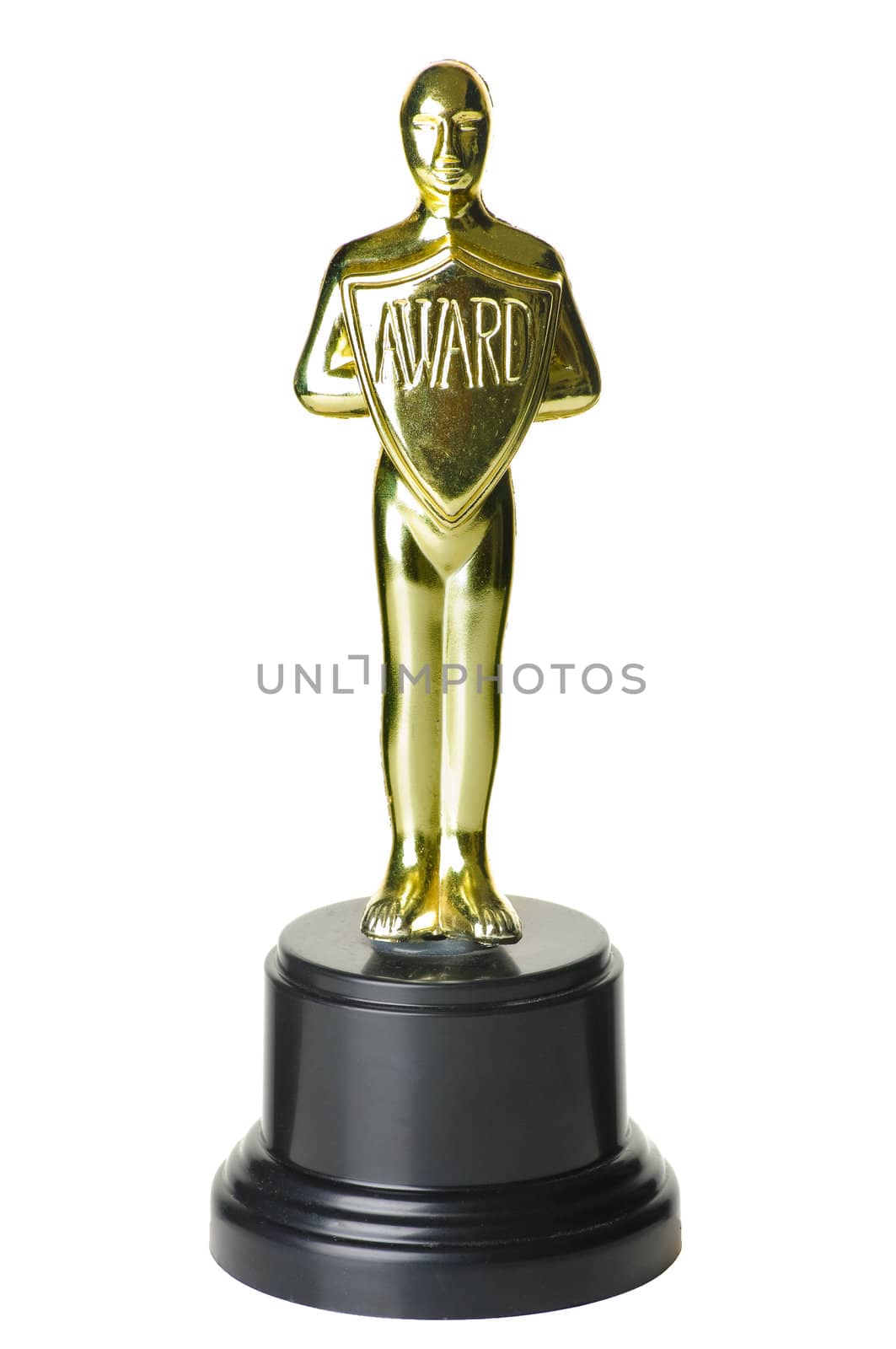 gold trophy on white background with path.