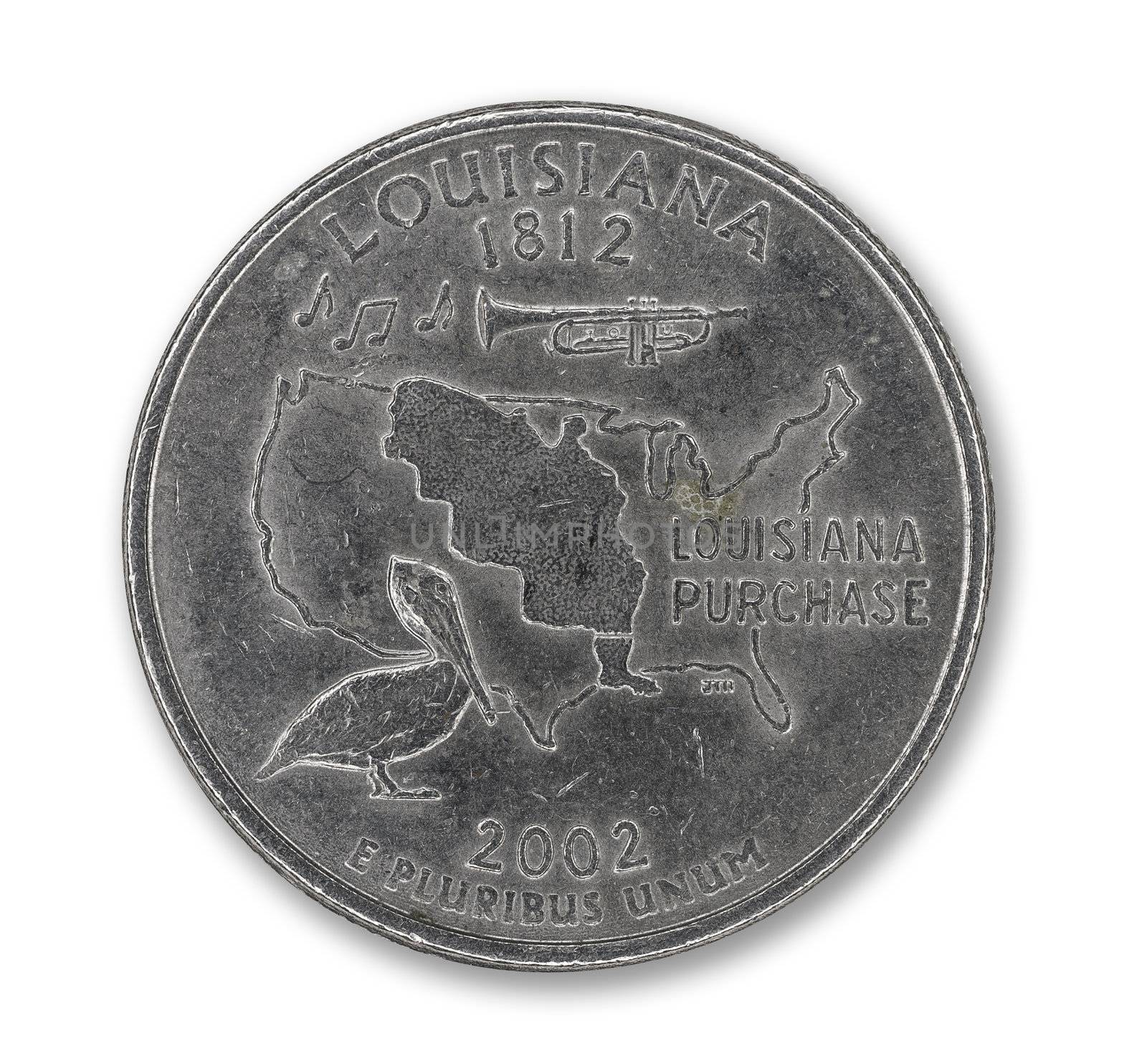 United States Louisiana quarter dollar coin on white by Shane9