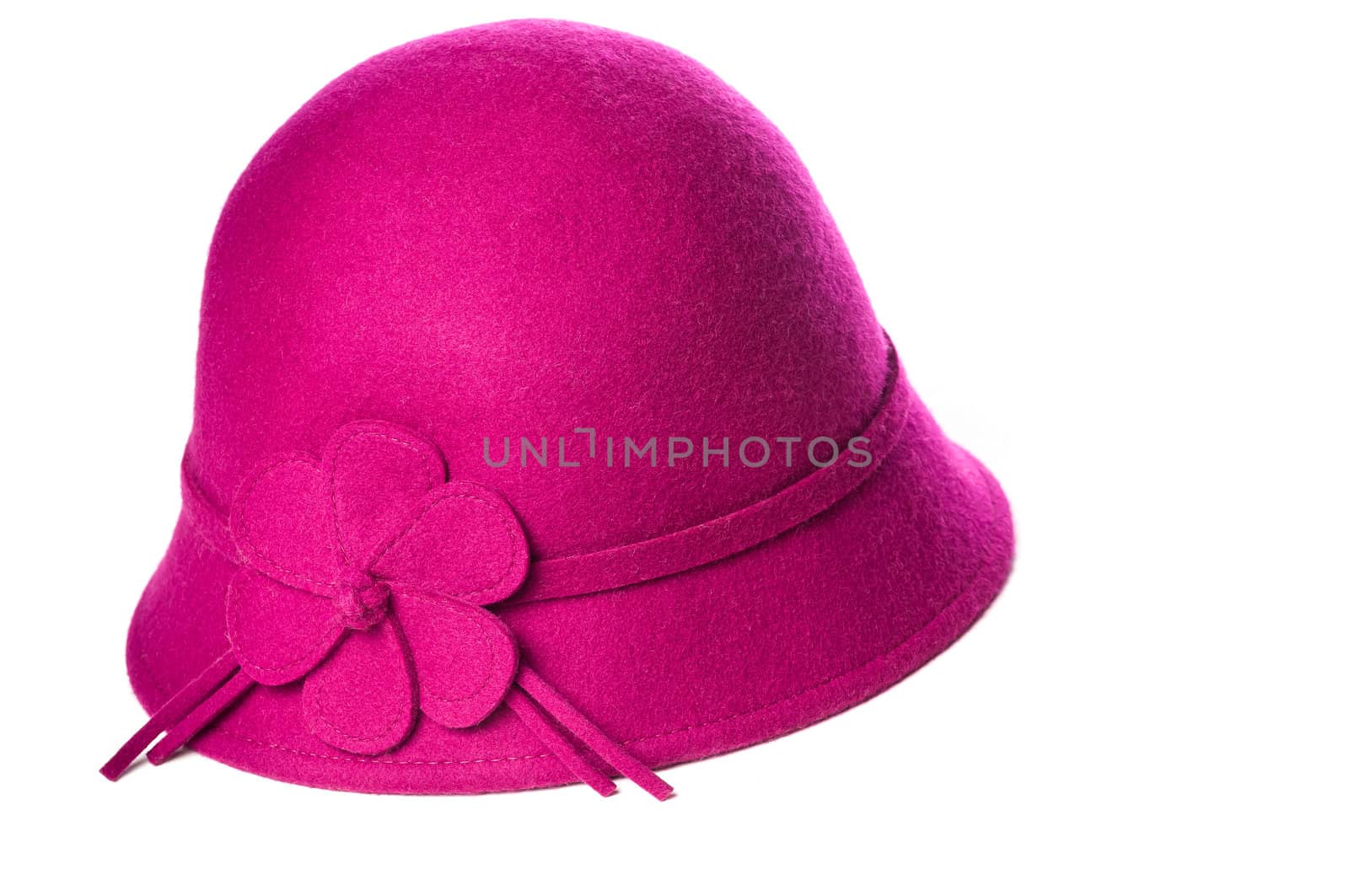 Pink felt hat on isolated white background.