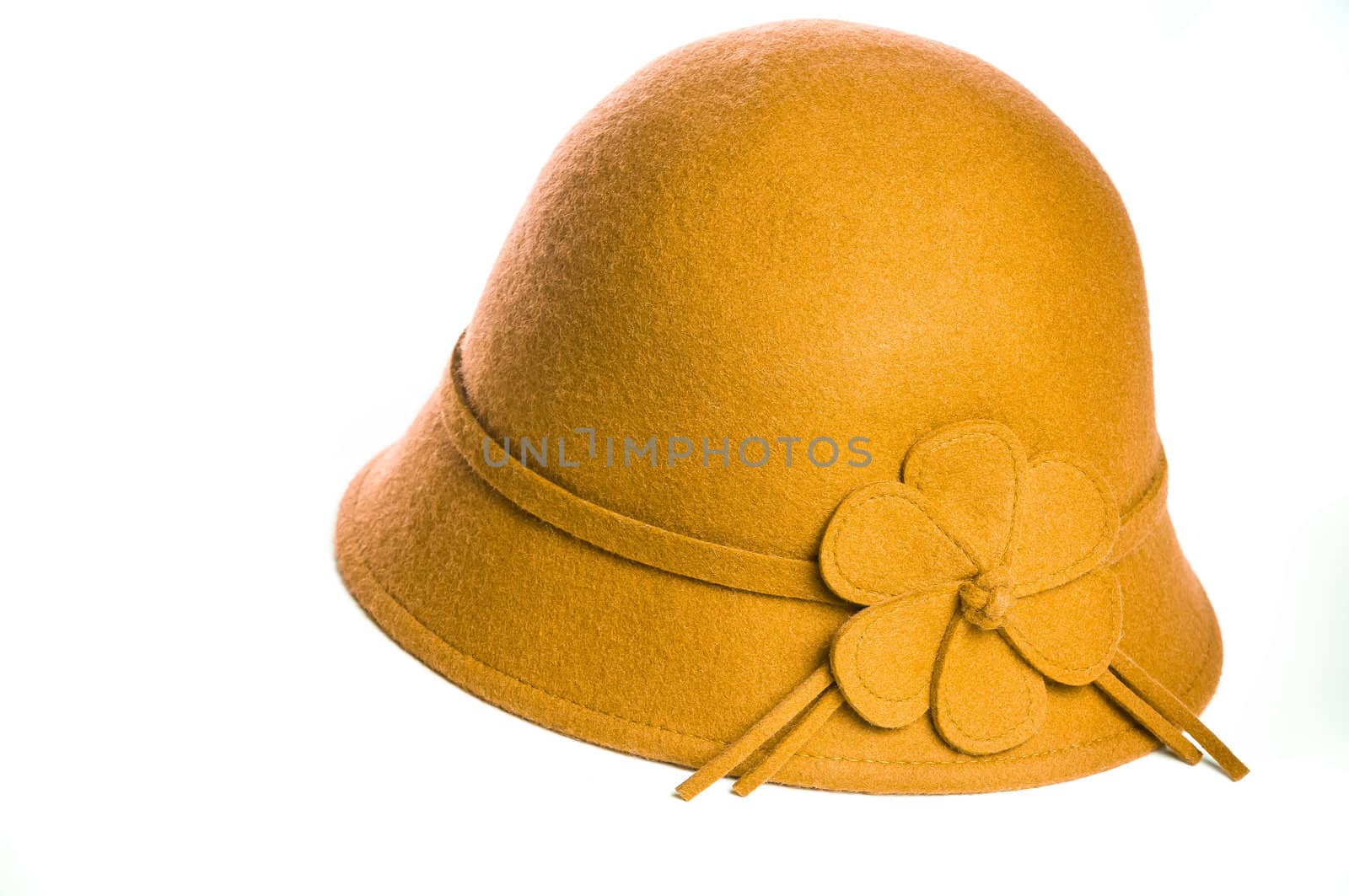 Yellow felt hat on white background. by Shane9