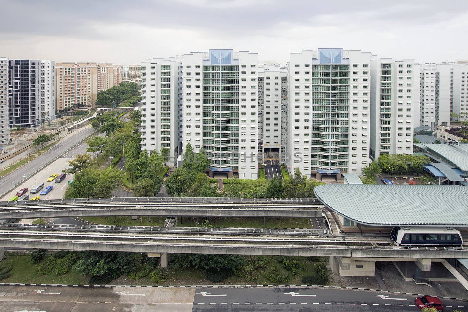 Singapore Light Rail Train Station in Punggol Housing District