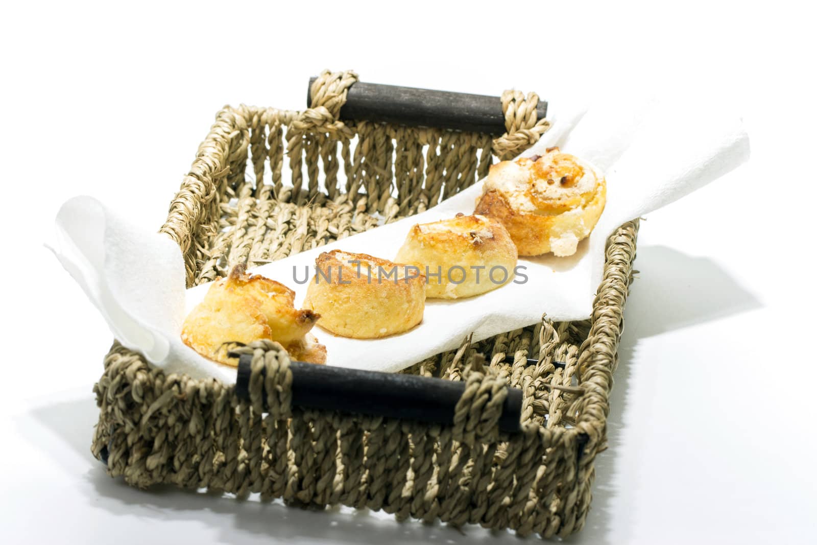 Homemade Cookies in a basket on a white background