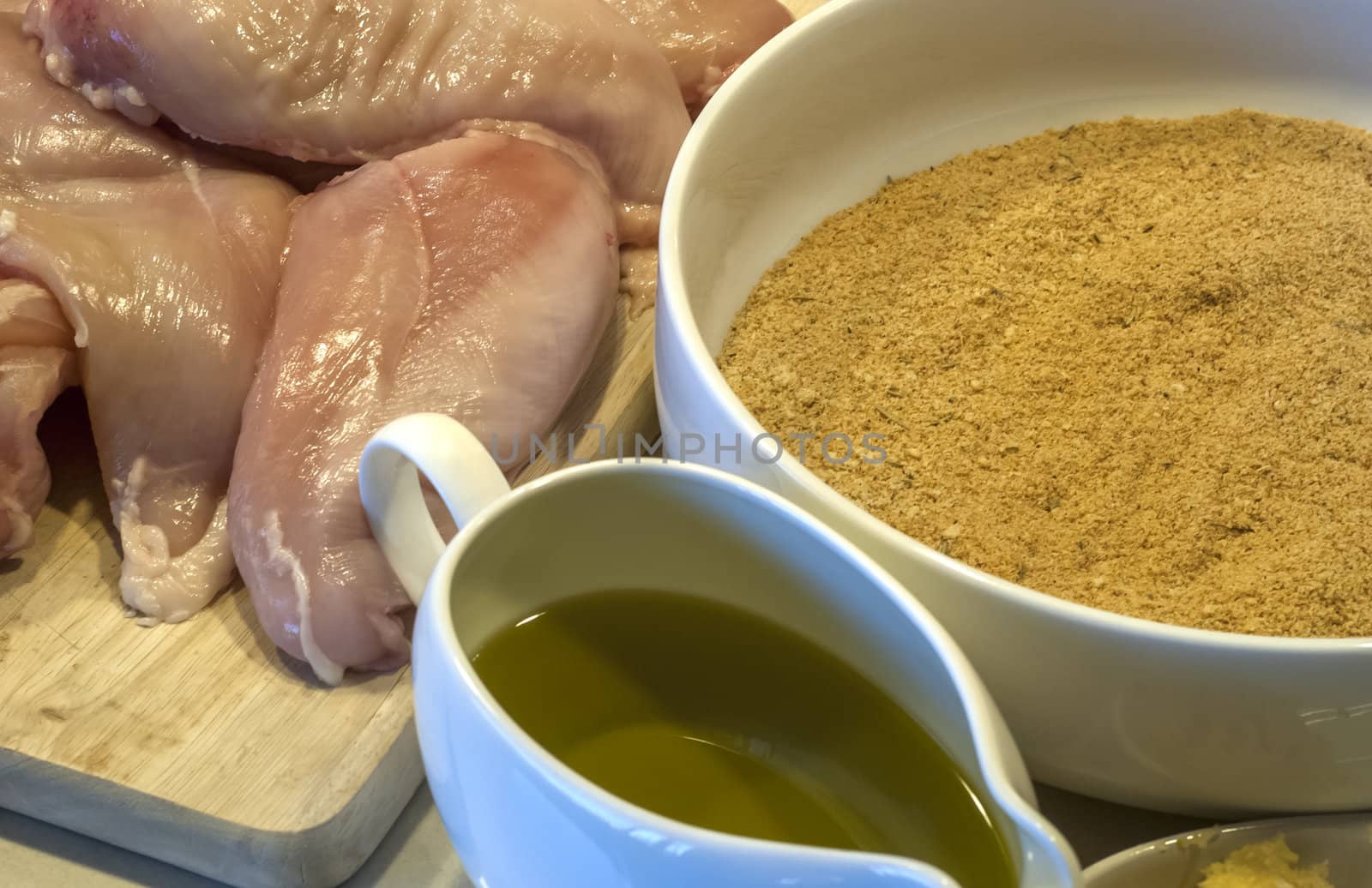 Ingredients for the preparation of breaded fried chicken