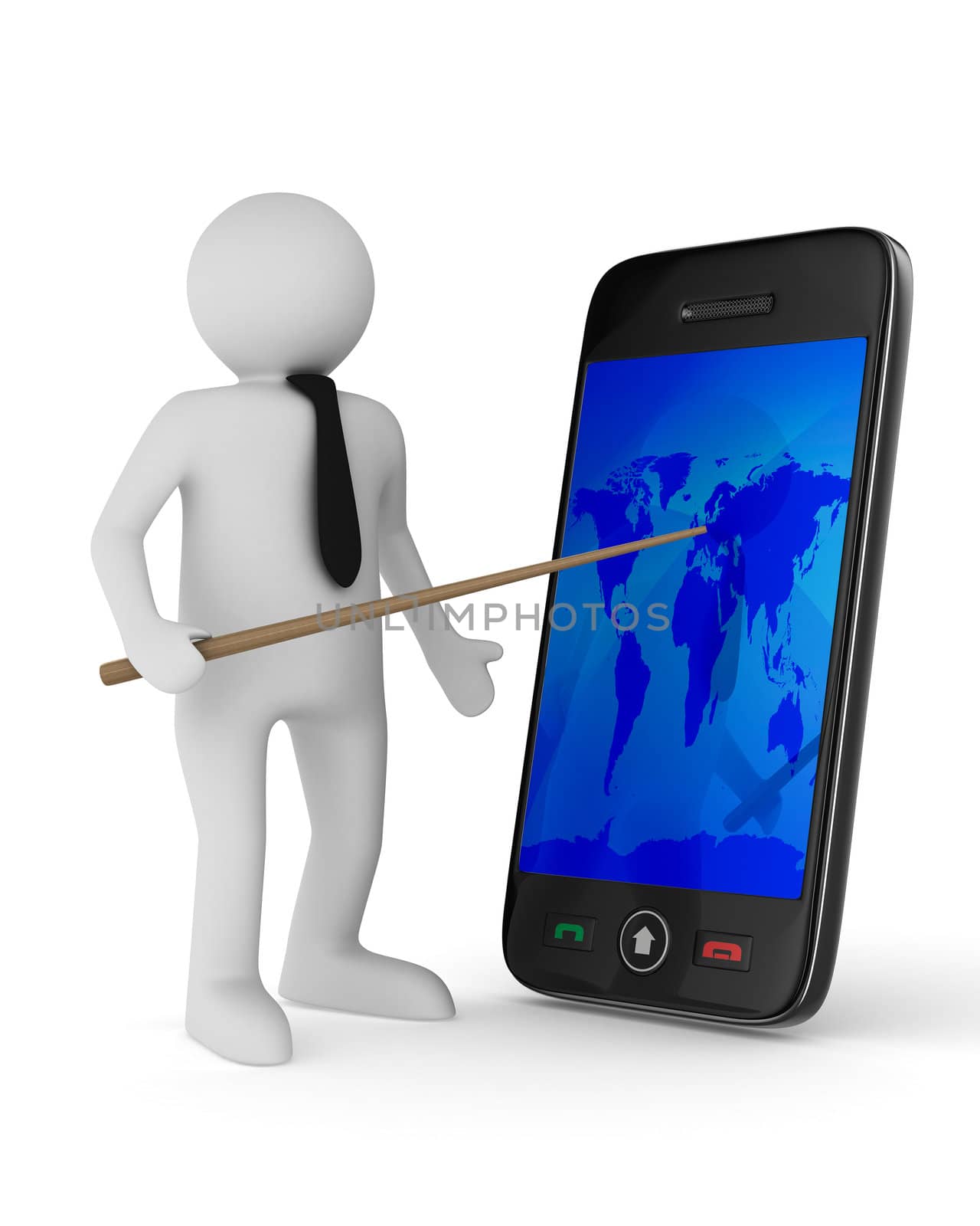 man with phone on white background. Isolated 3D image