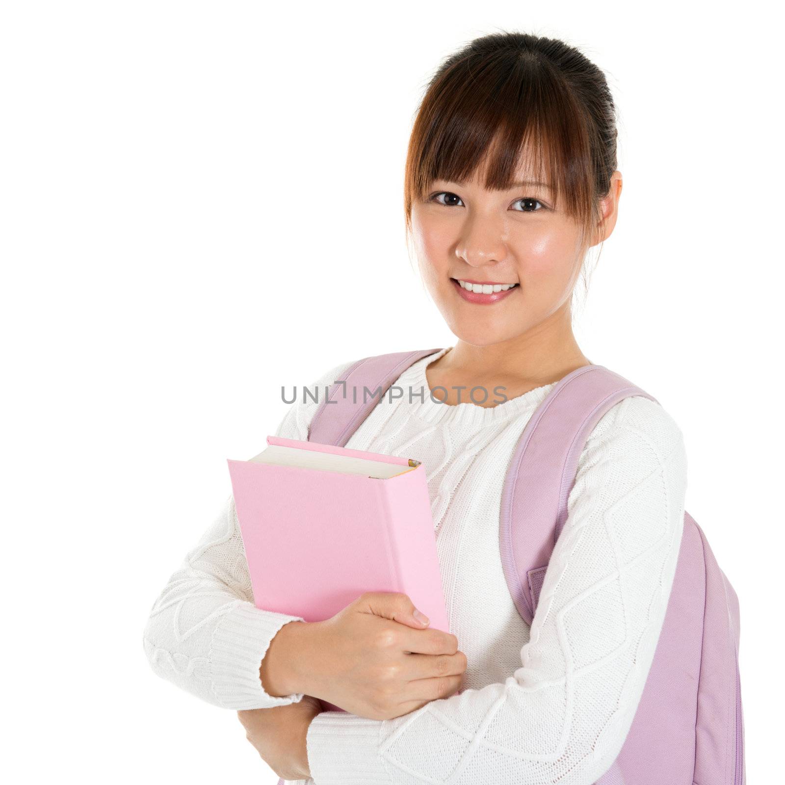 Portrait of young adult Asian female student isolated on white background