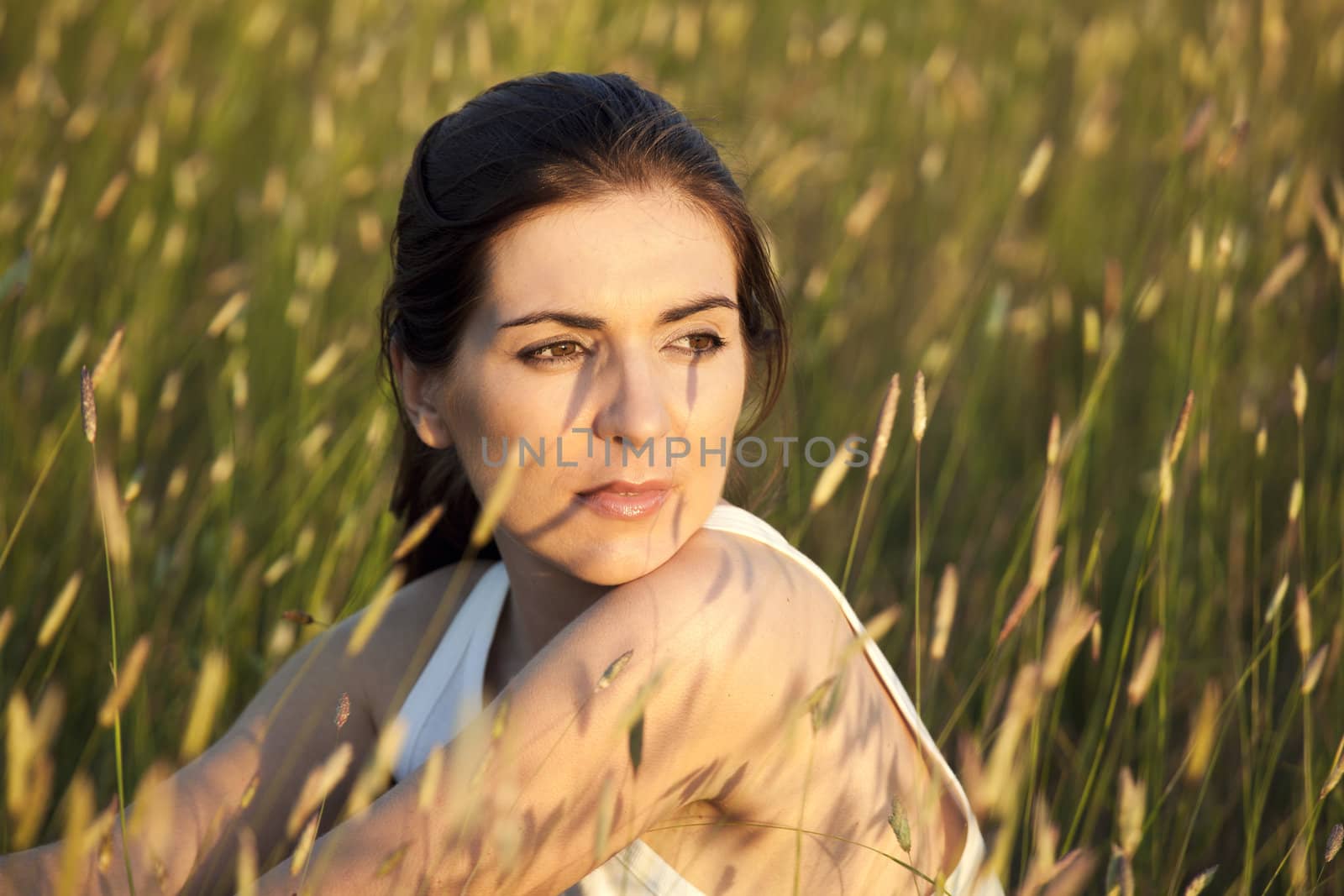 Outdoor portrait of a woman in a meadow on a summer day