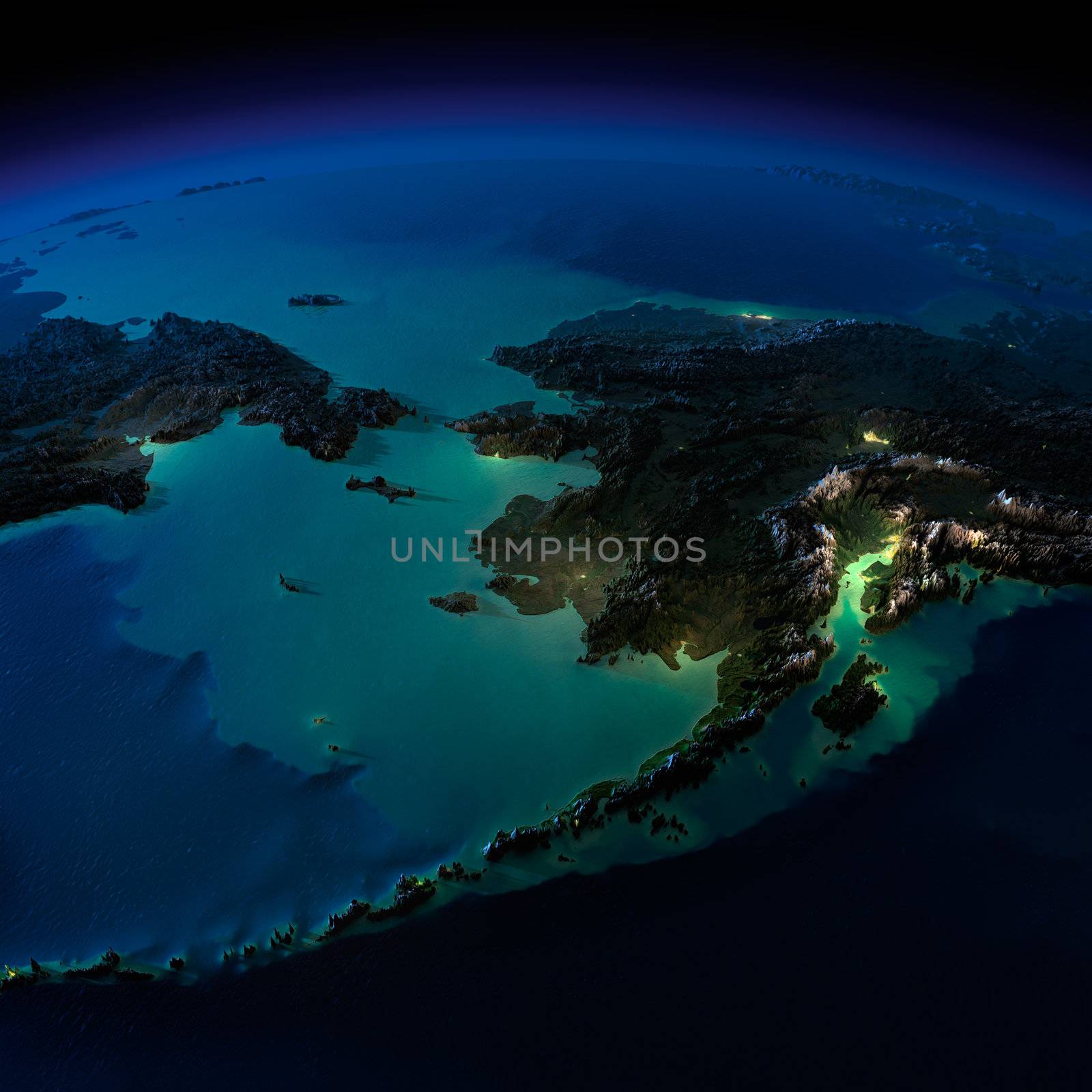 Night Earth. Alaska and the Bering Strait by Antartis