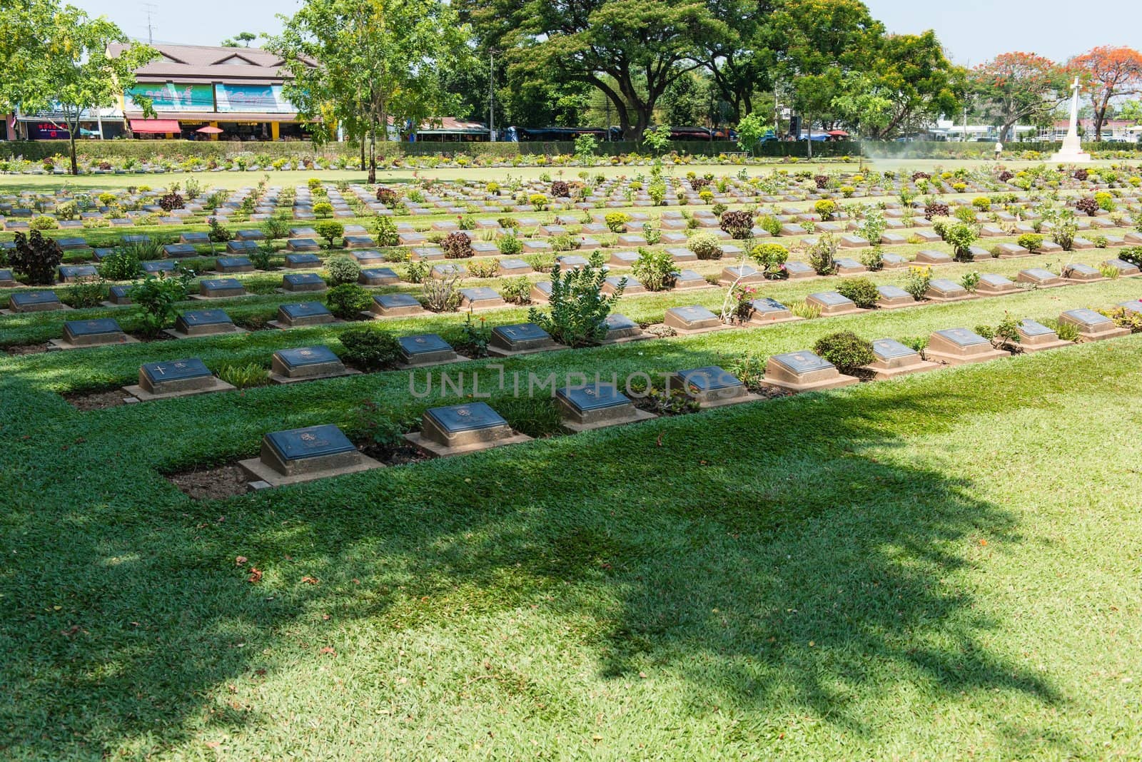 World war two soilder cemetary ground in Thailand, taken on a sunny day