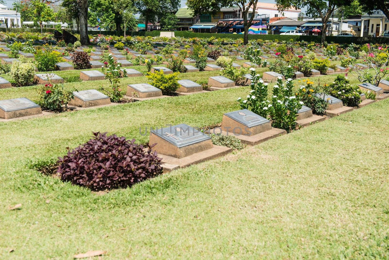 World war two soilder cemetary ground in Thailand, taken on a sunny day