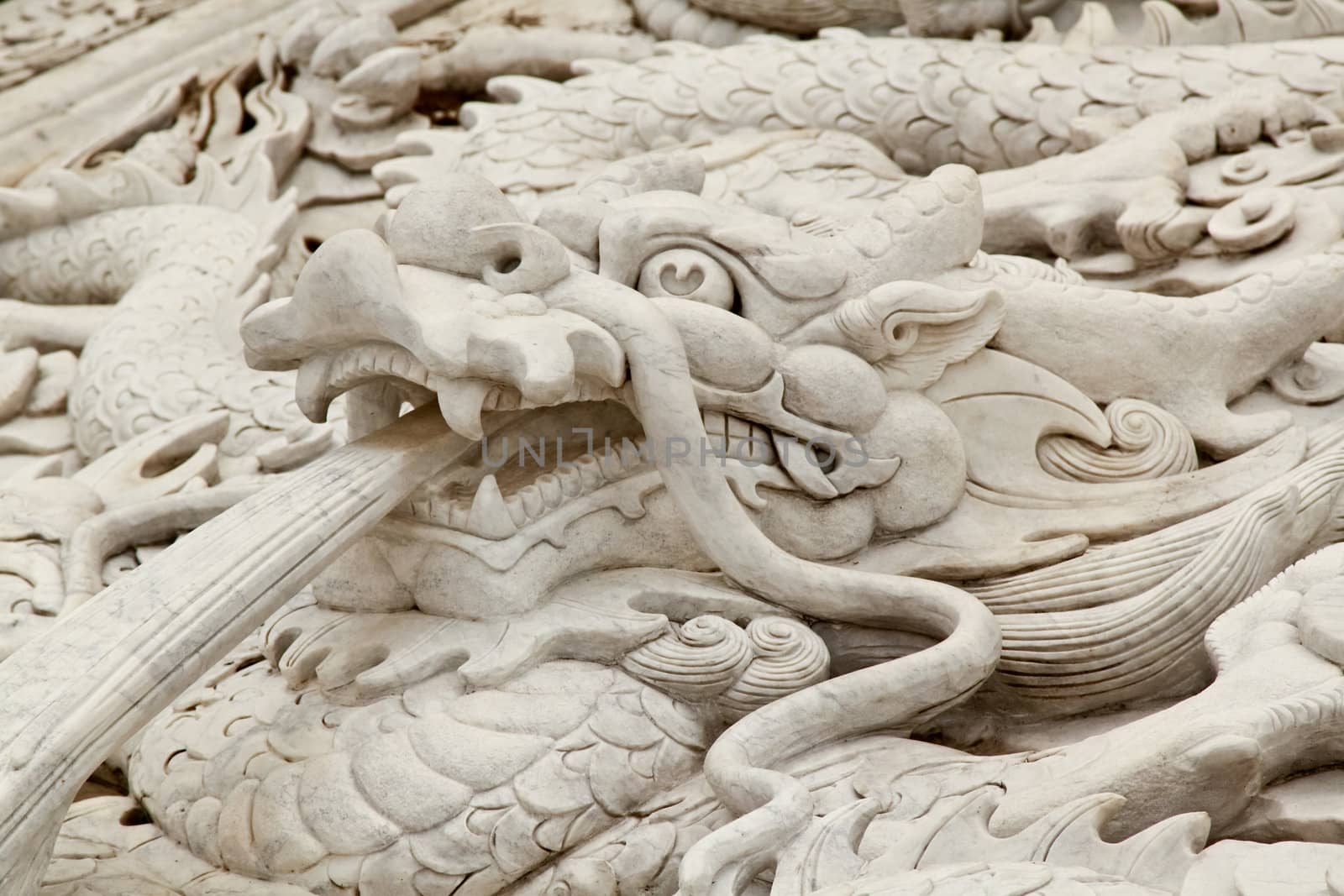 Closeup with dragon statue in chinese temple