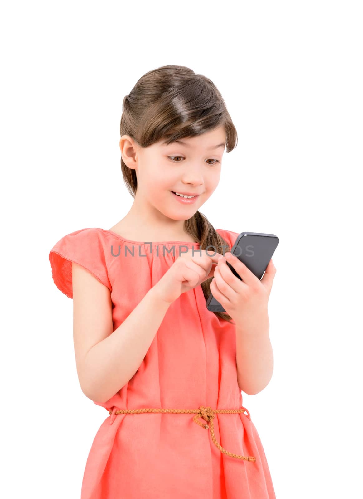 Surprised girl texting on her mobile phone by bloomua