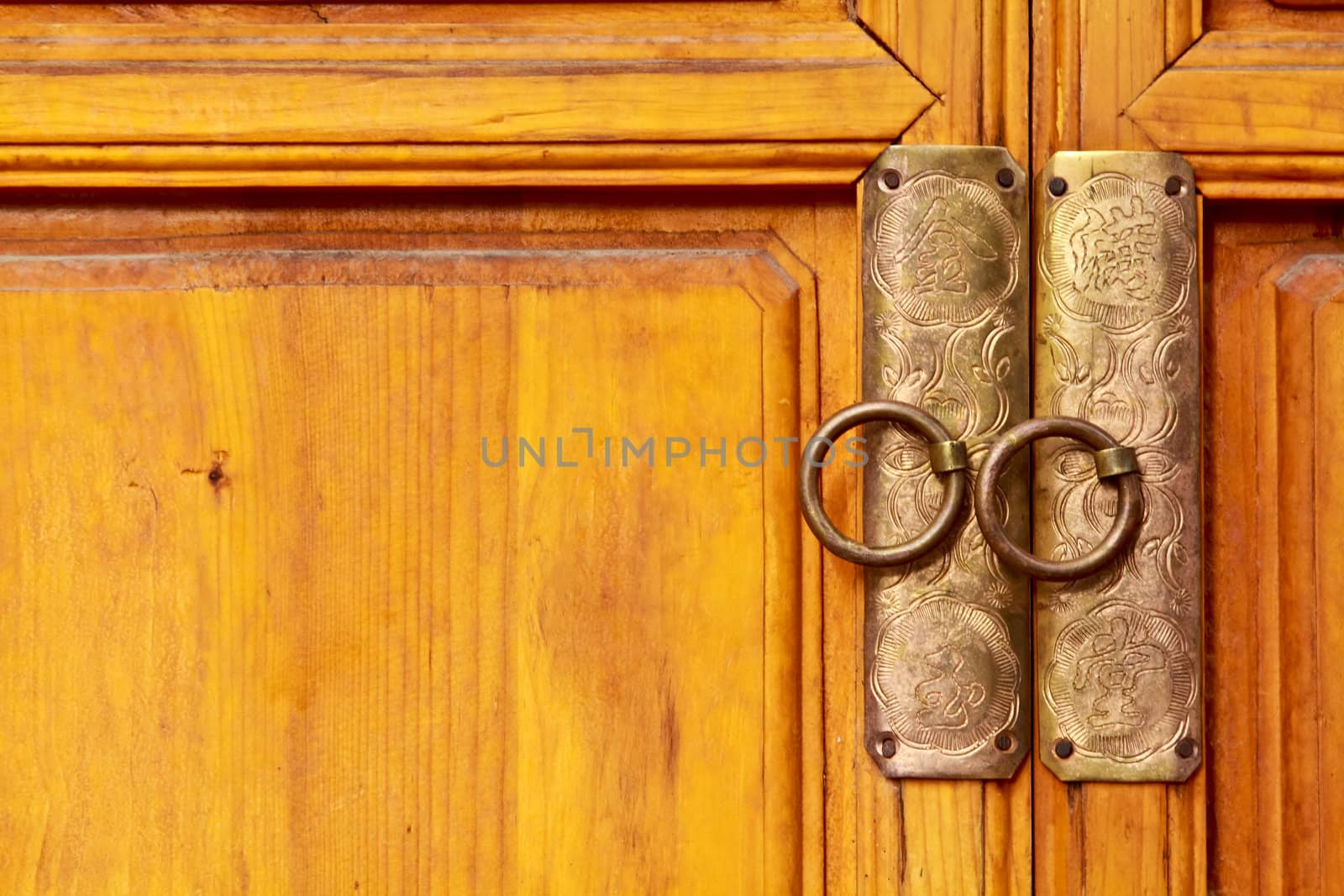 Traditional chinese old knocker on wood door