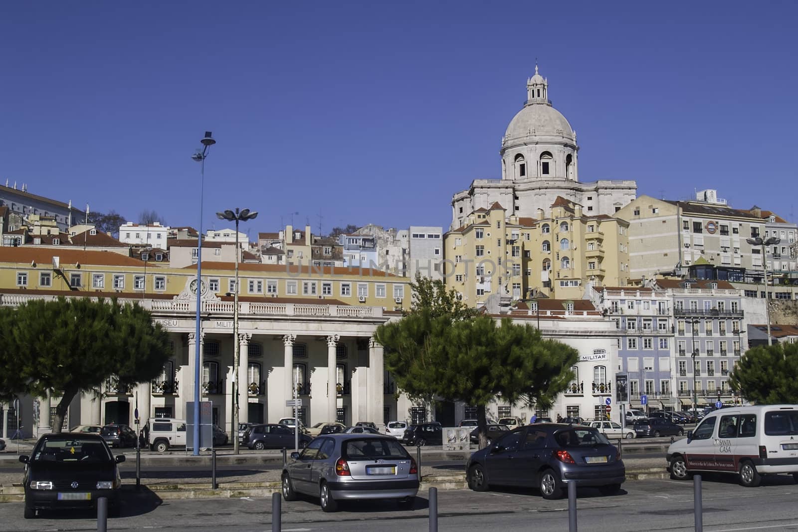 Lisbon cityscape including the National Mausoleum and the Military Museum at Terreiro do Paço