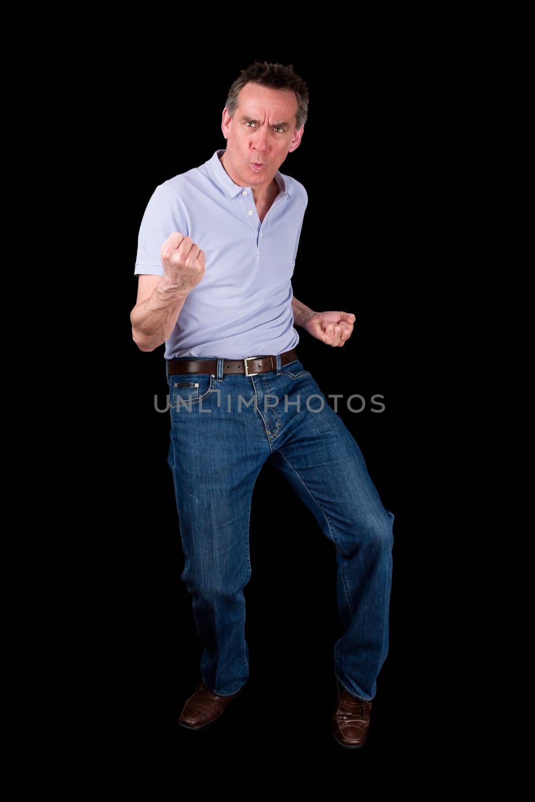 Middle Age Man Doing Funny Dance Pose by scheriton
