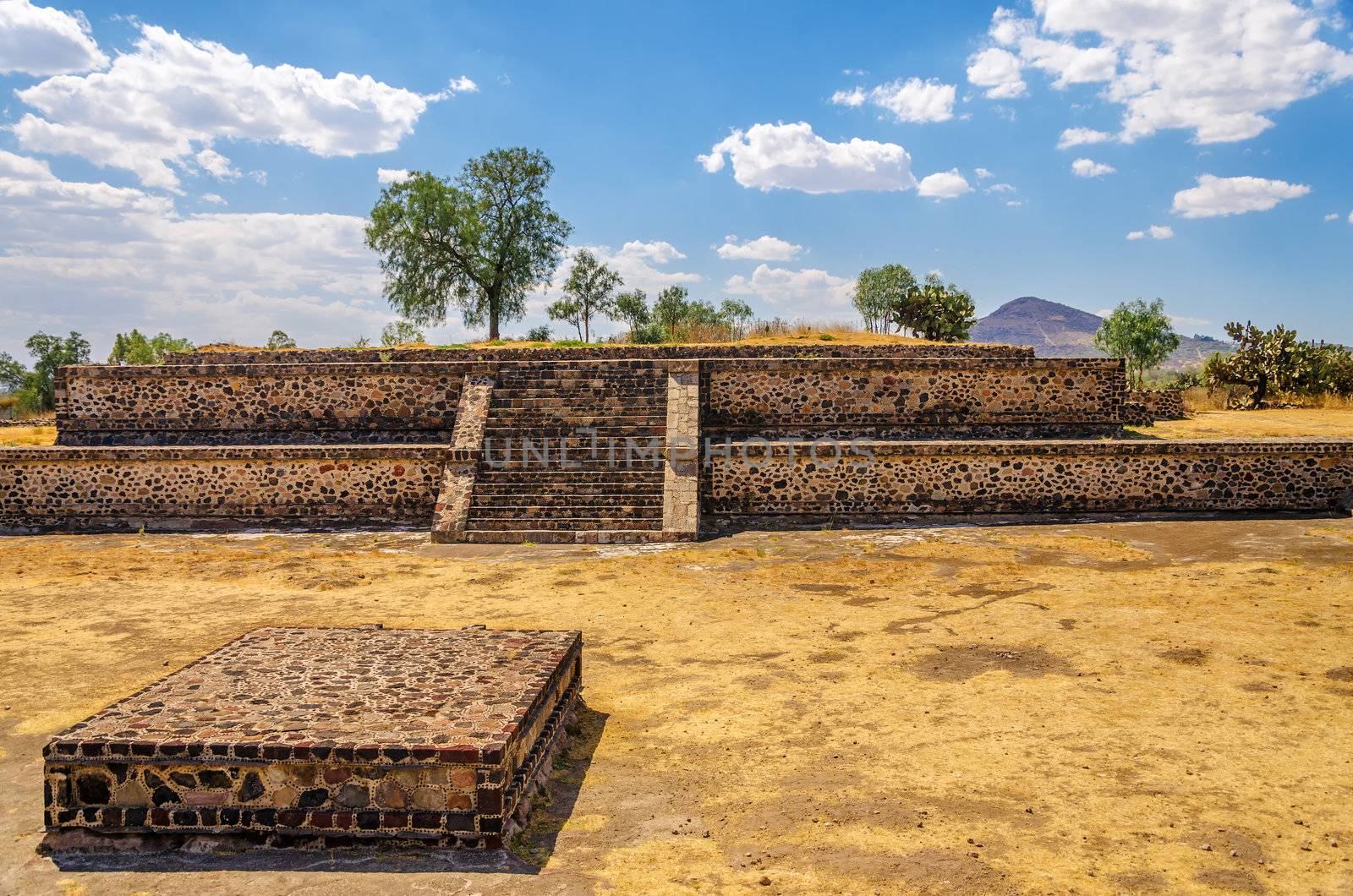 A dusty ancient courtyard in the ruins of Teotihuacan, Mexico