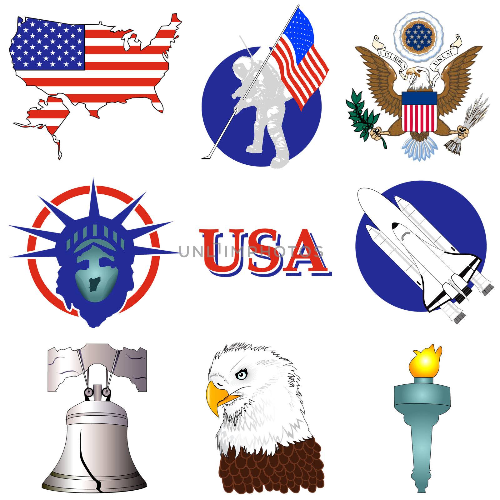 Vector Illustration of nine American History Icons.