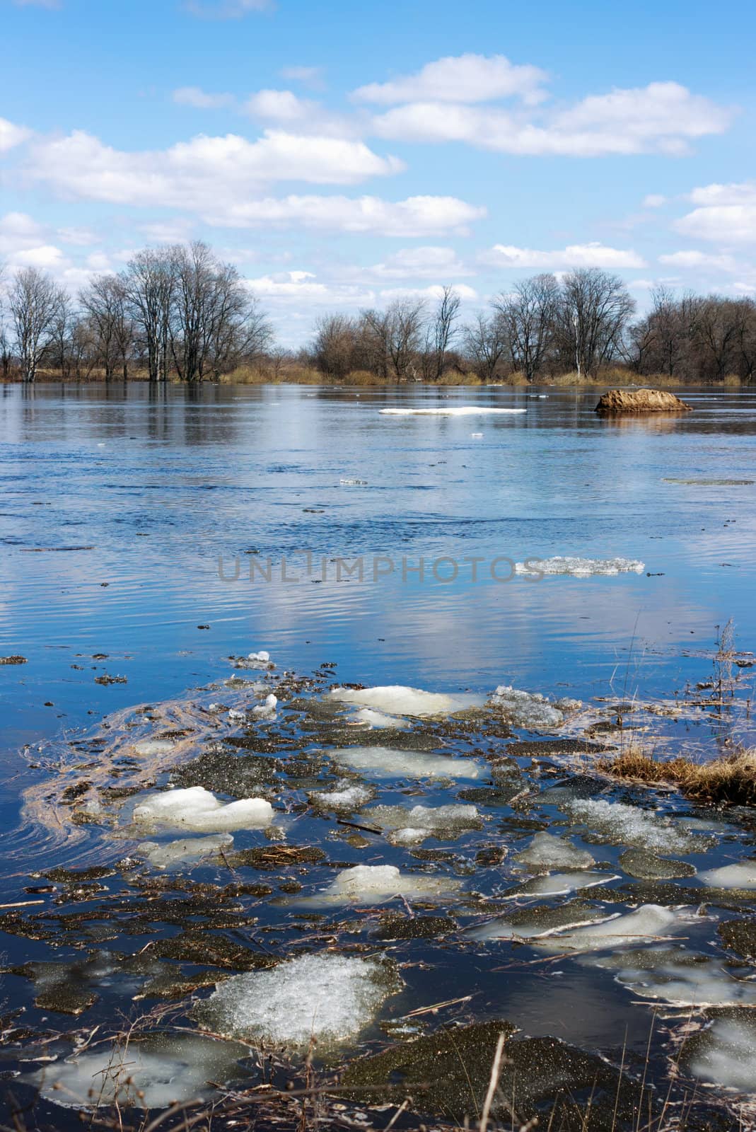 End of the ice drift on the river in the spring