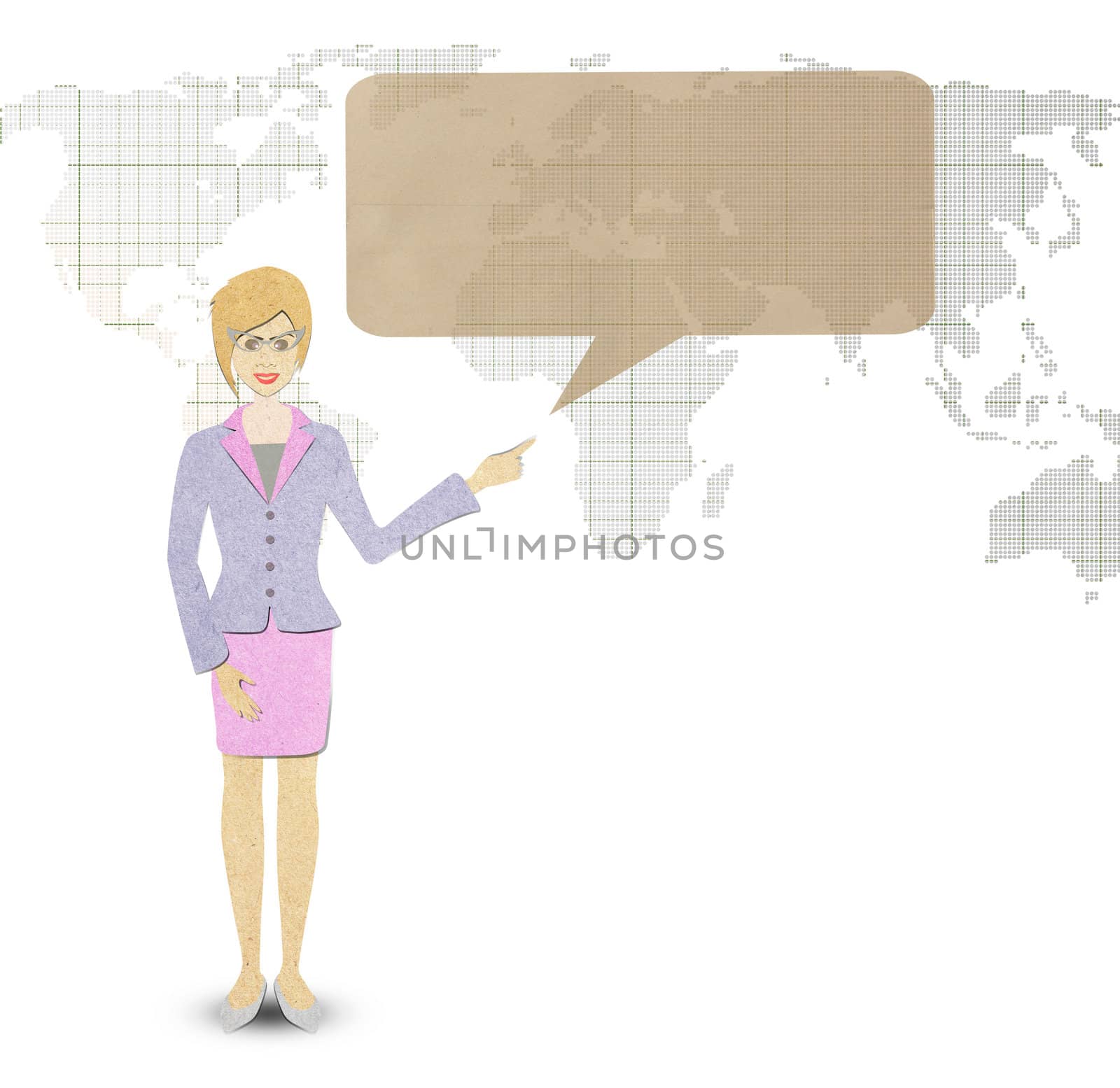 Business woman papercraft   holding a banner