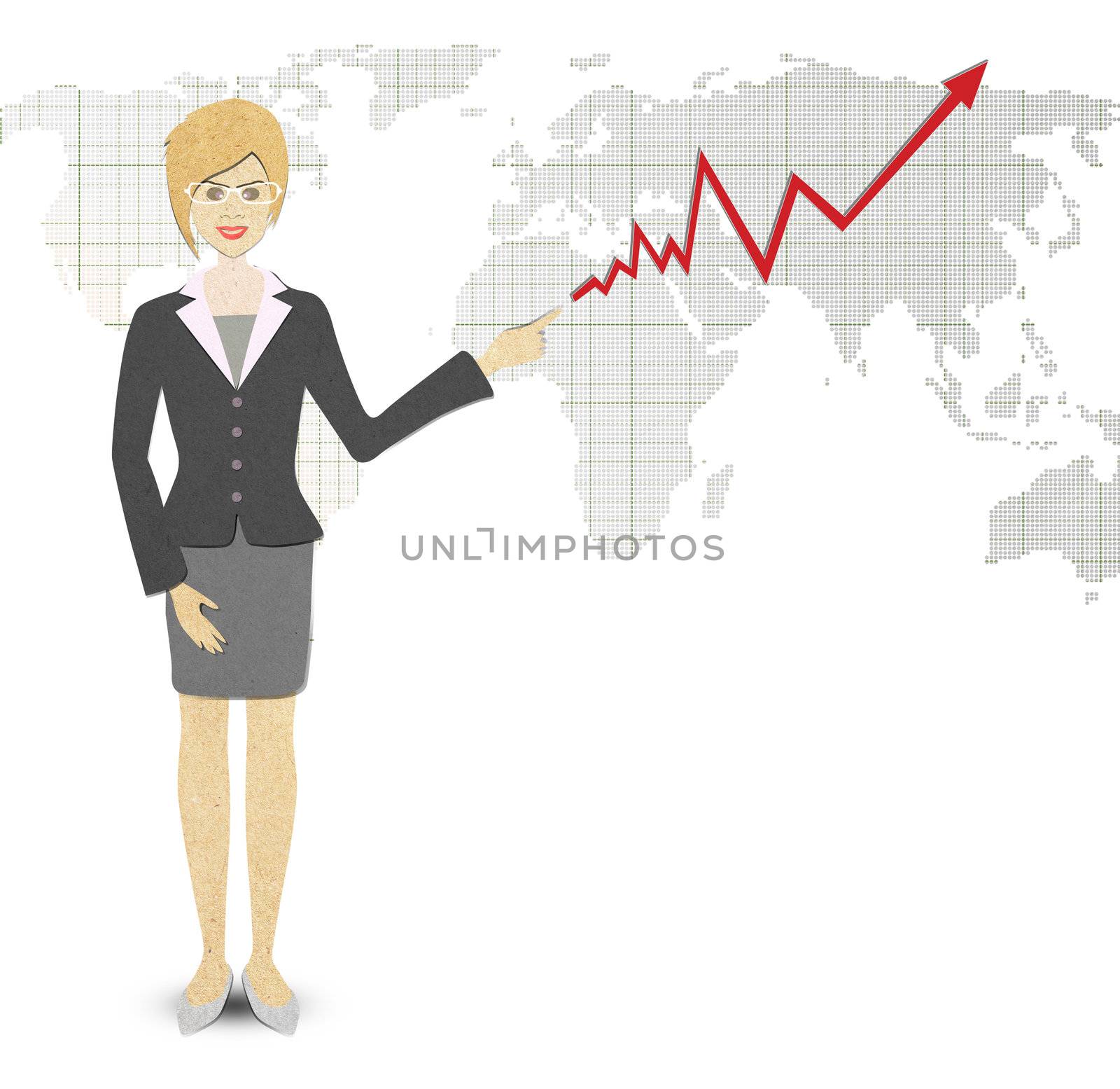 Business Woman papercraft  of a graph showing