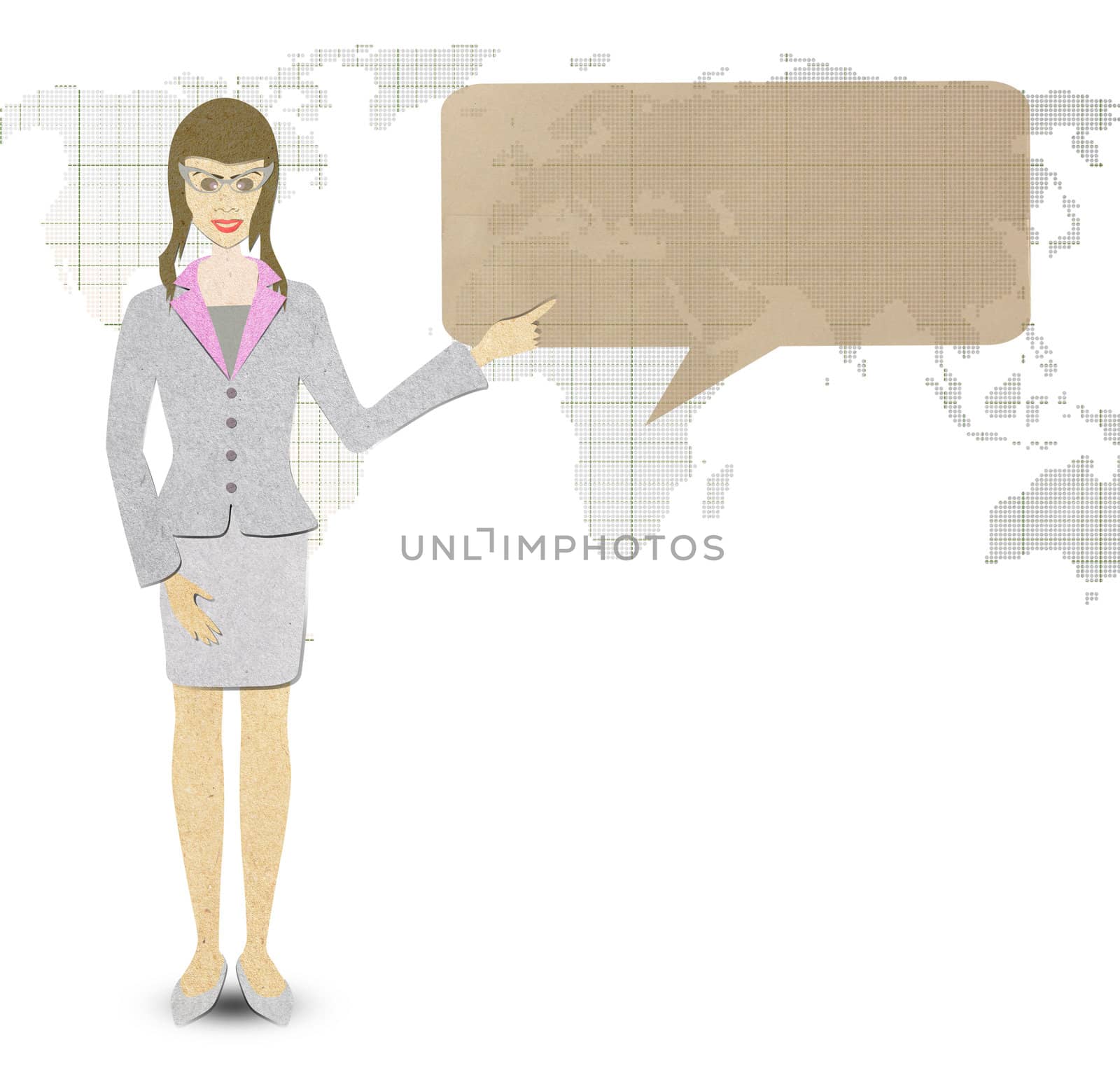 Business woman papercraft   holding a banner