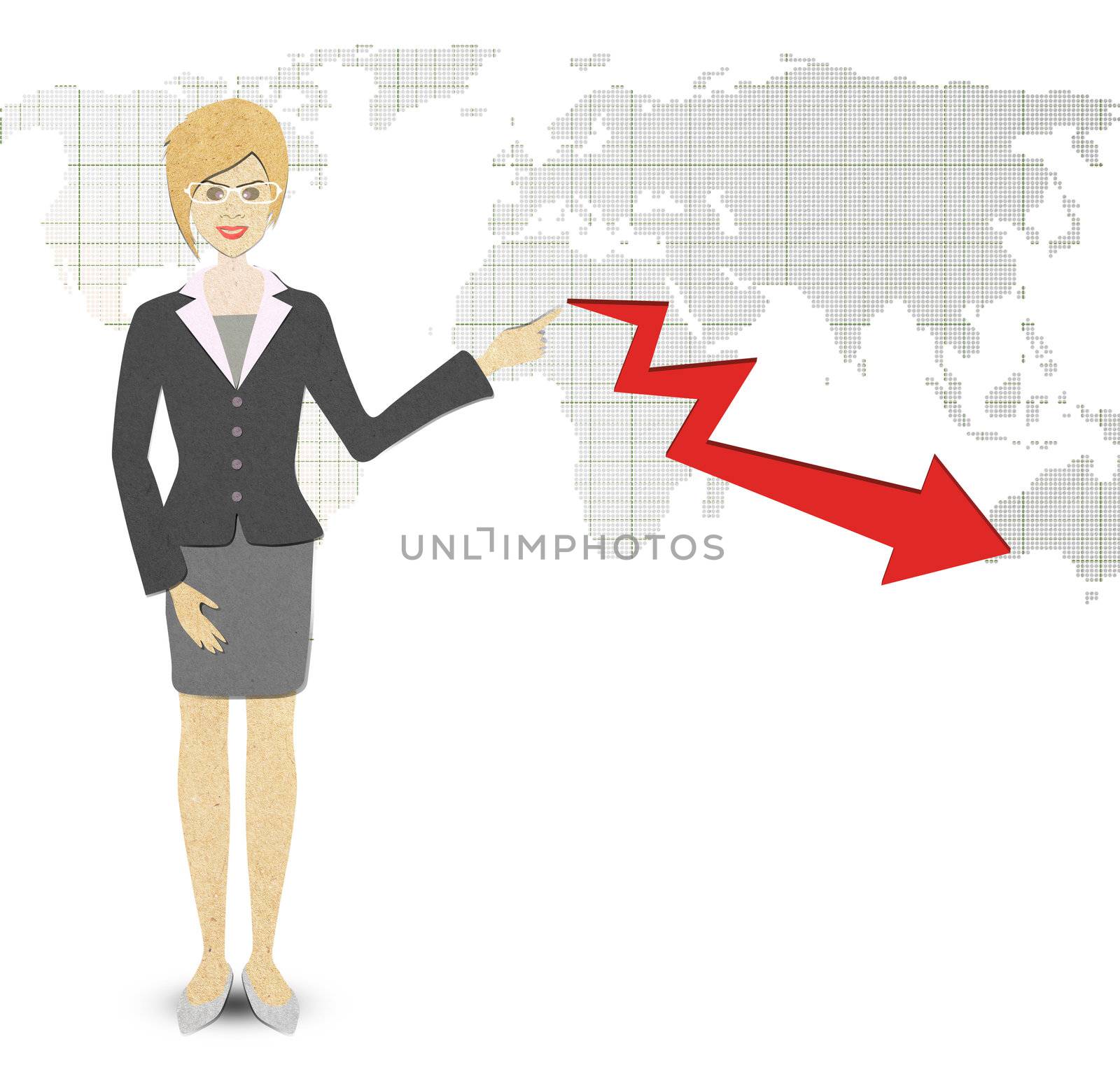 Business Woman papercraft  of a graph showing