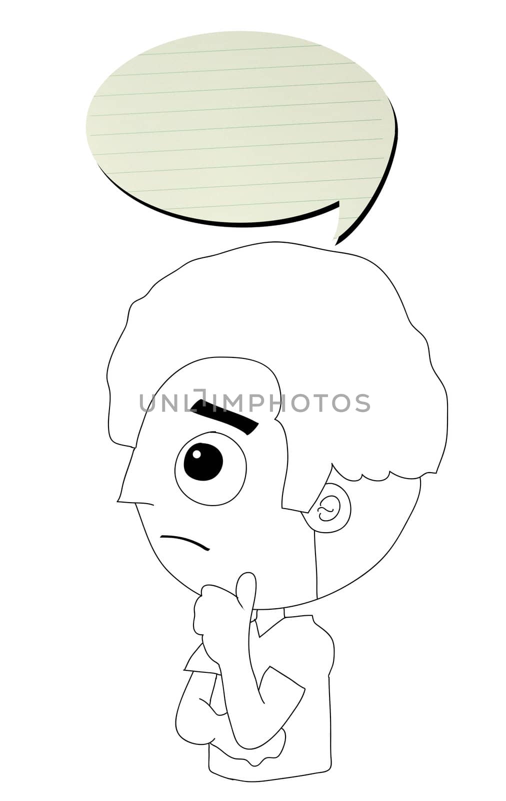 Illustration of a thinking boy on a white background