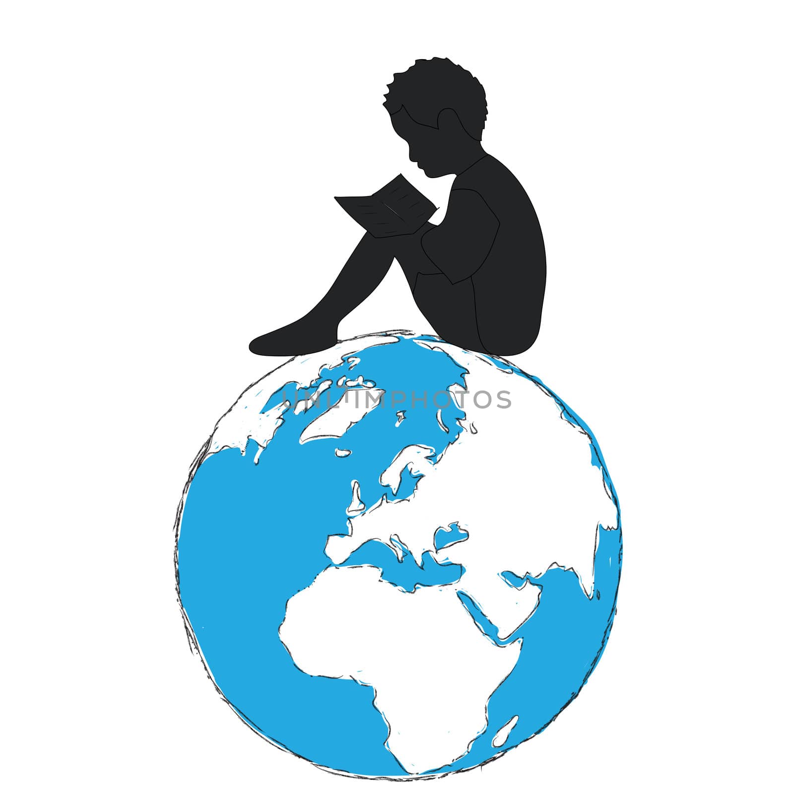 Learning,silhouette Boy reading book in the globe by rufous