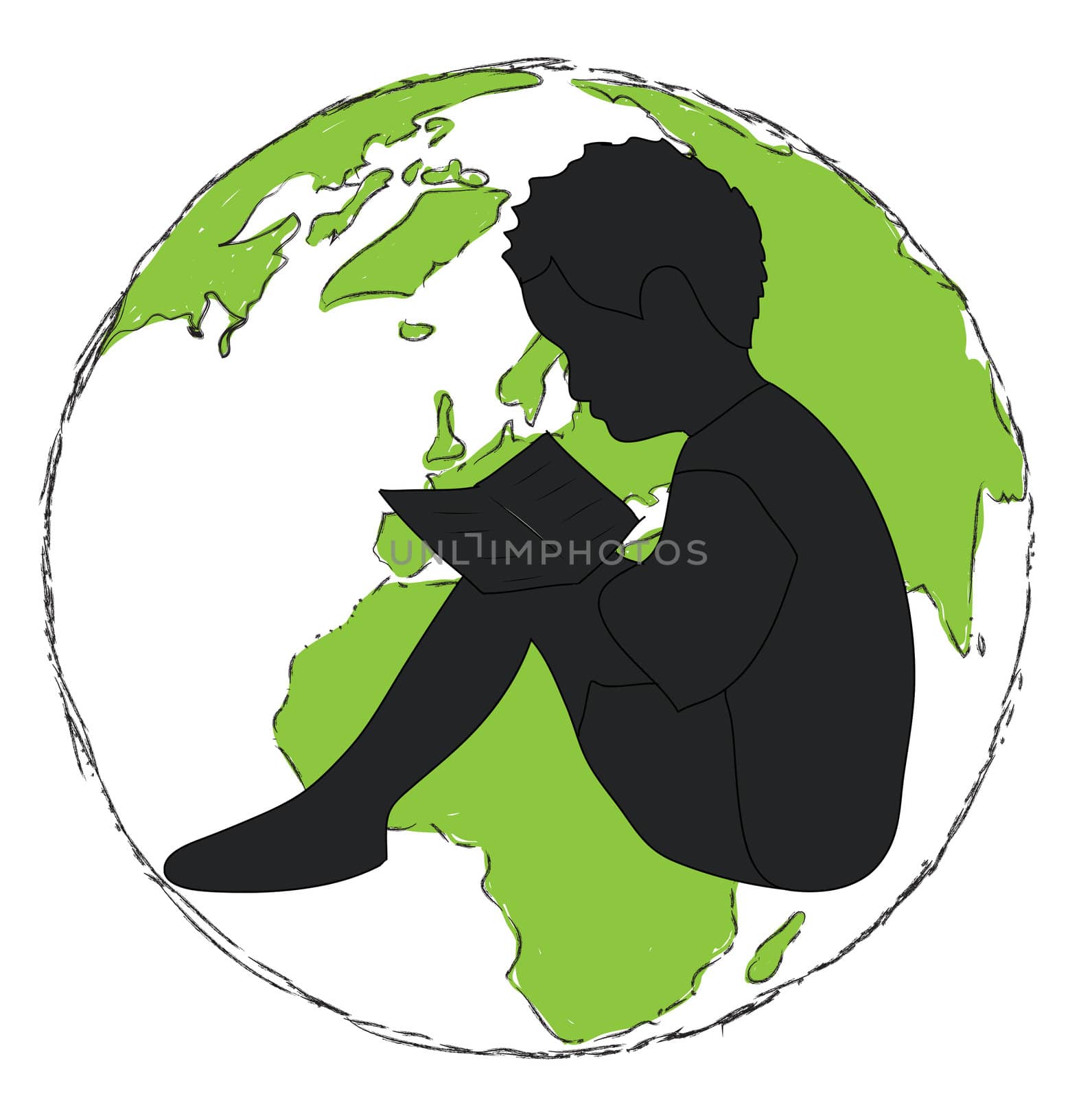 Learning,silhouette Boy reading book in the globe by rufous