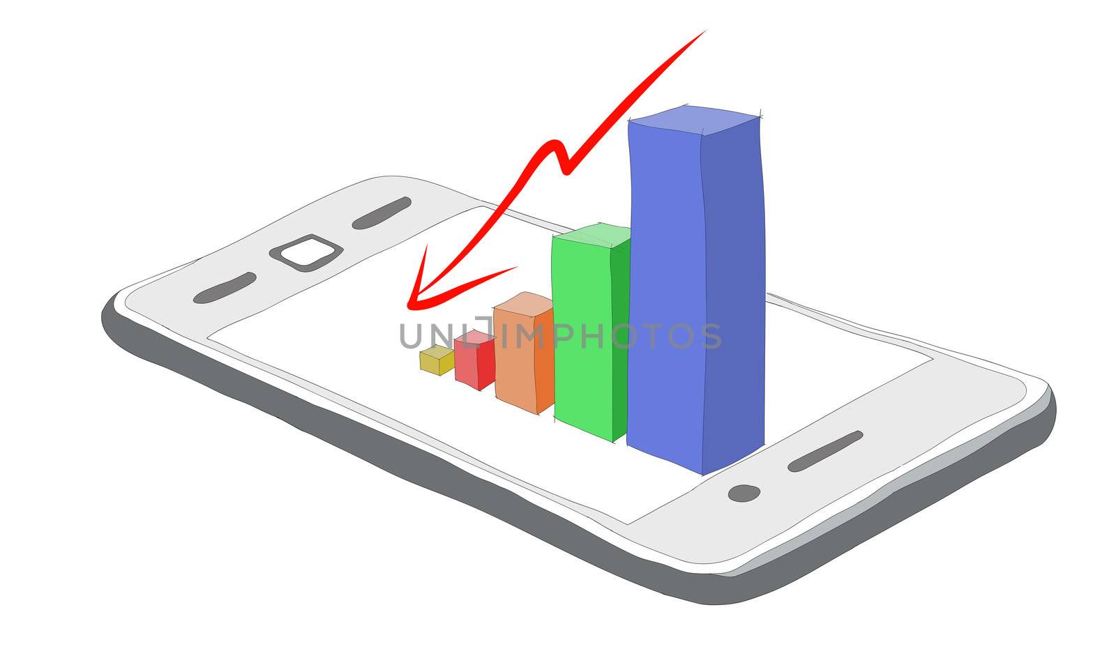Smartphone business graph chart on a white background