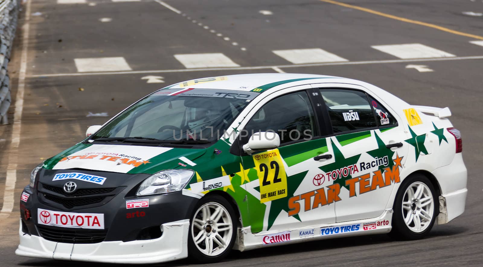 NAKHONRATCHASIMA, THAILAND-SEPTEMBER 02 :Drive by K.Siriphon  in  Competition " Toyota One Make Race 2012 " Round 4  Championship of Thailand, on SEPTEMBER 02, 2012   at Sport Complex in Nakhonratchasima, Thailand