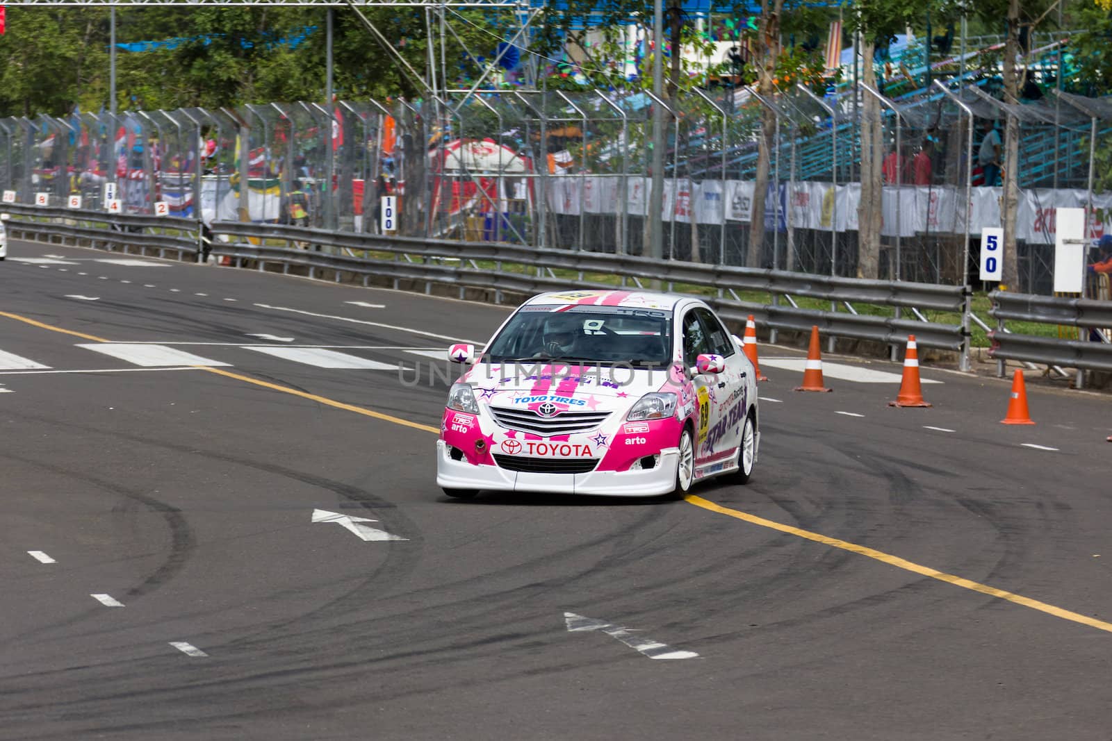 NAKHONRATCHASIMA, THAILAND-SEPTEMBER 02 : Competition " Toyota One Make Race 2012 " Round 4  Championship of Thailand, on SEPTEMBER 02, 2012   at Sport Complex in Nakhonratchasima, Thailand