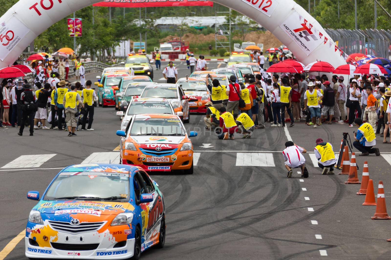 NAKHONRATCHASIMA, THAILAND-SEPTEMBER 02 : Competition " Toyota One Make Race 2012 " Round 4  Championship of Thailand, on SEPTEMBER 02, 2012   at Sport Complex in Nakhonratchasima, Thailand
