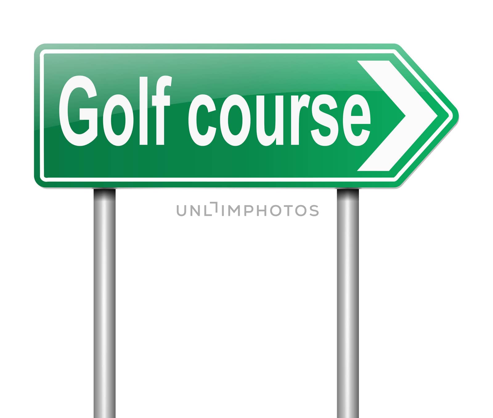 Illustration depicting a sign with a golf course concept.