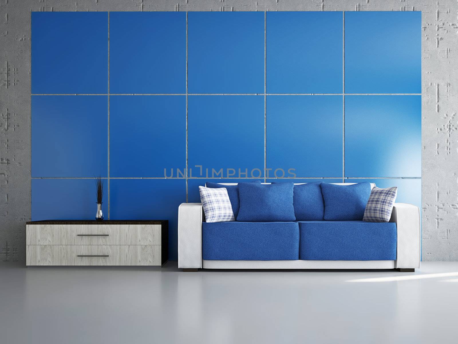 Livingroom with sofa near the wall