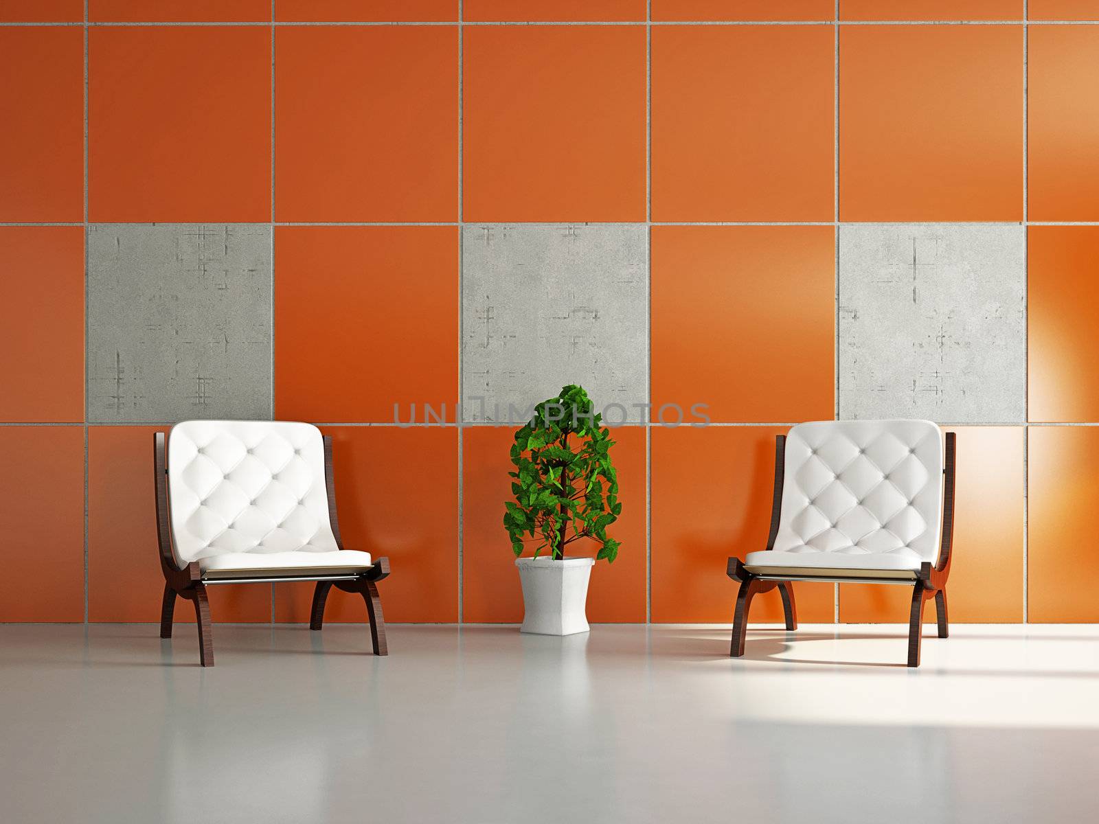 Livingroom with chairs near the wall