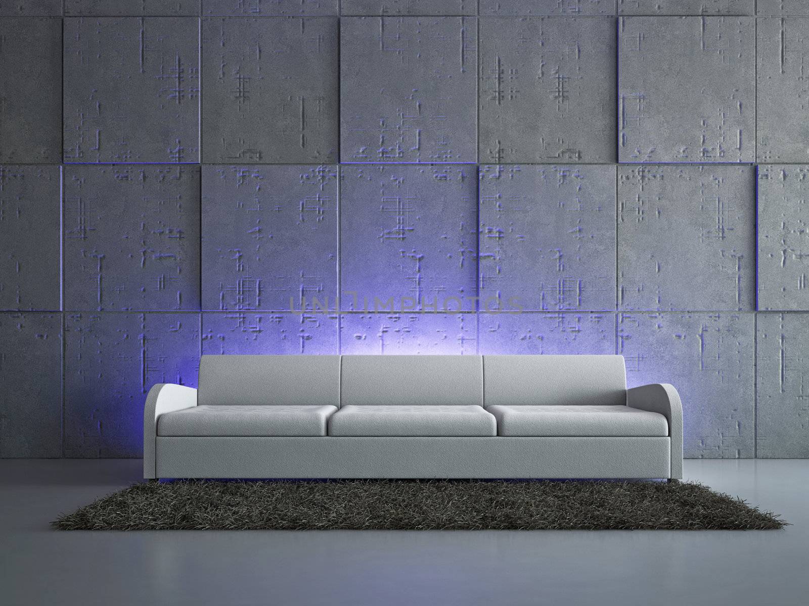 Livingroom with sofa near the wall