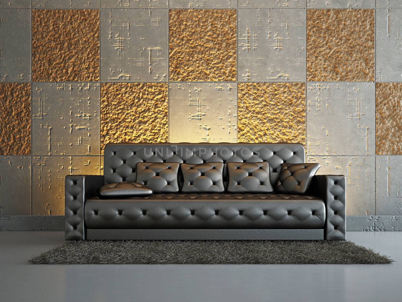 Livingroom with sofa near the wall