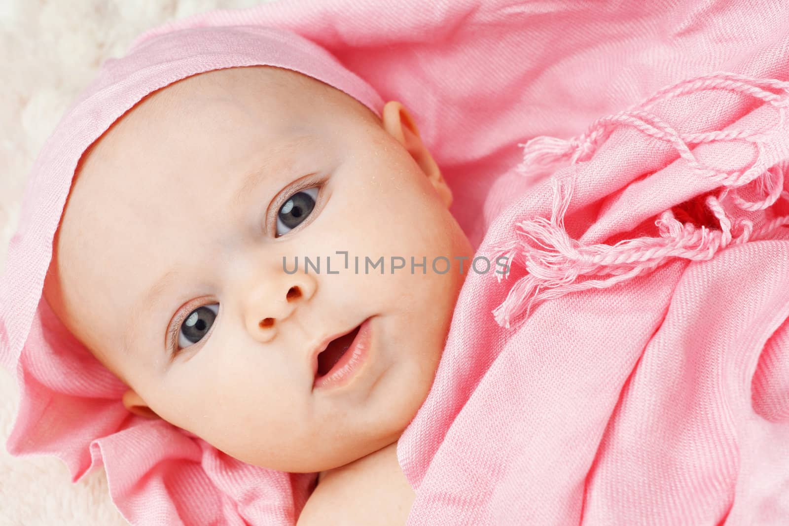 Baby girl in pink scarf by Mirage3