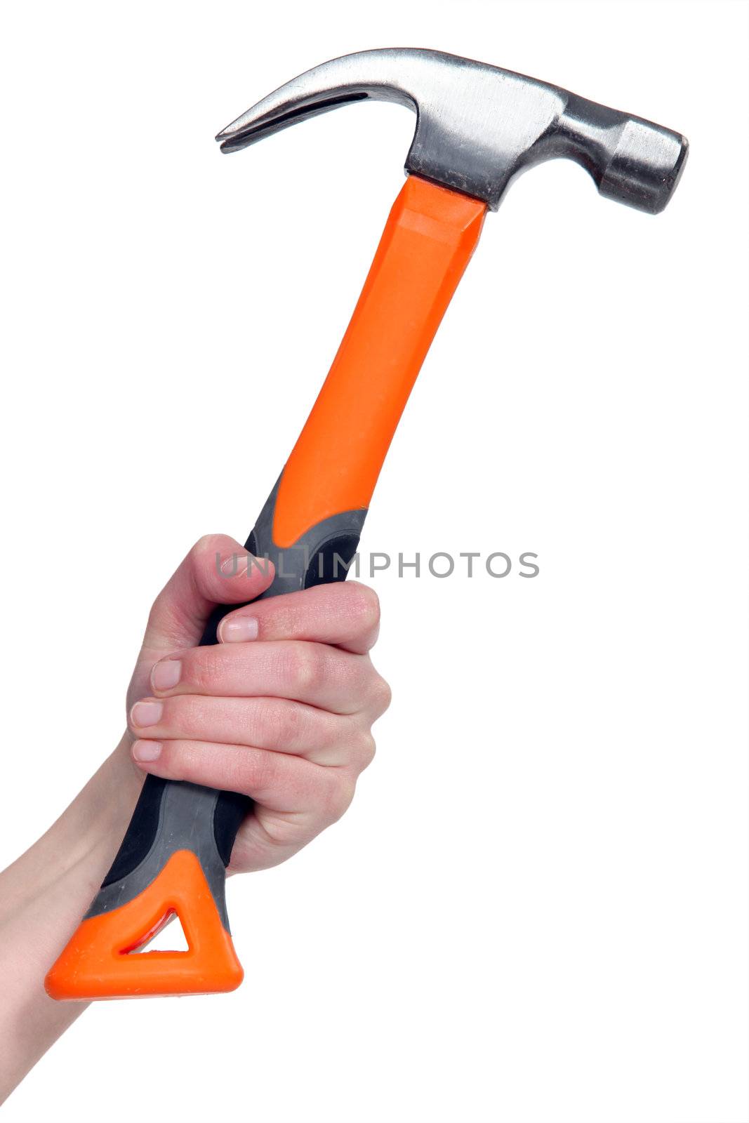 A hand holding a hammer. by phovoir