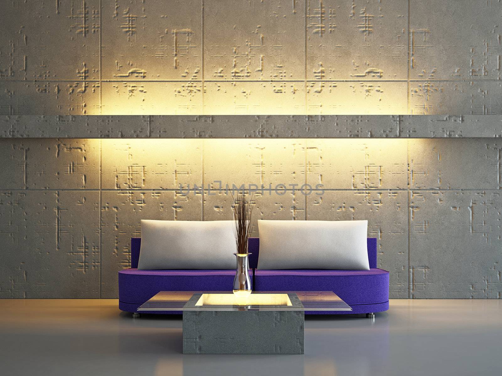 Livingroom with sofa near the wall