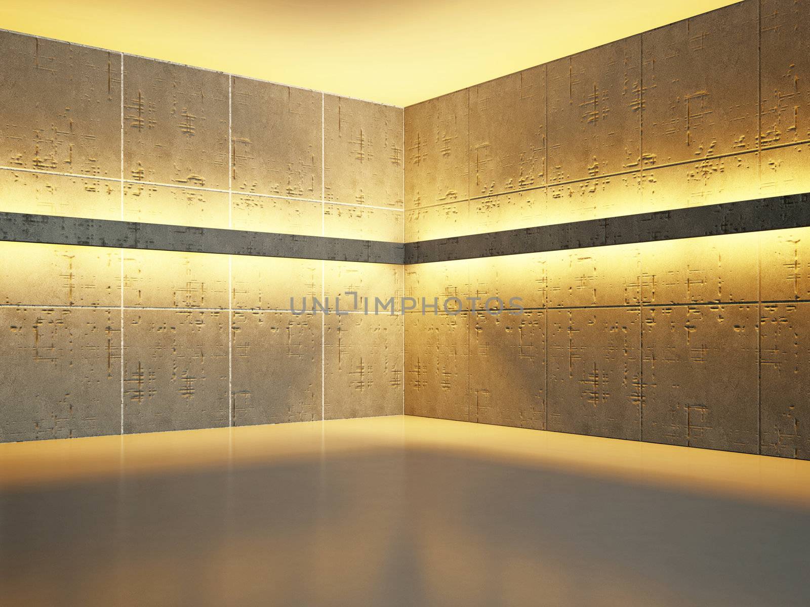The old concrete wall with bright lighting
